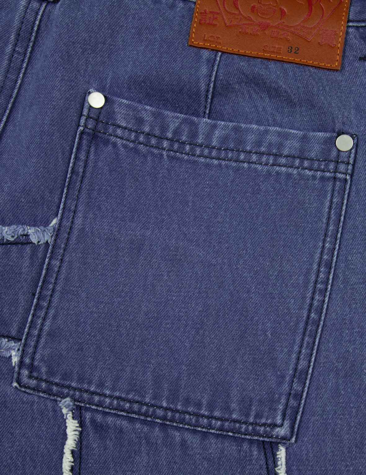 流苏边大M贴布松身阔腿工装牛仔裤