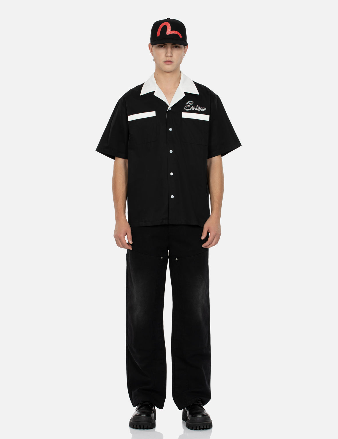 海鸥贴布刺绣松身阔腿木工裤