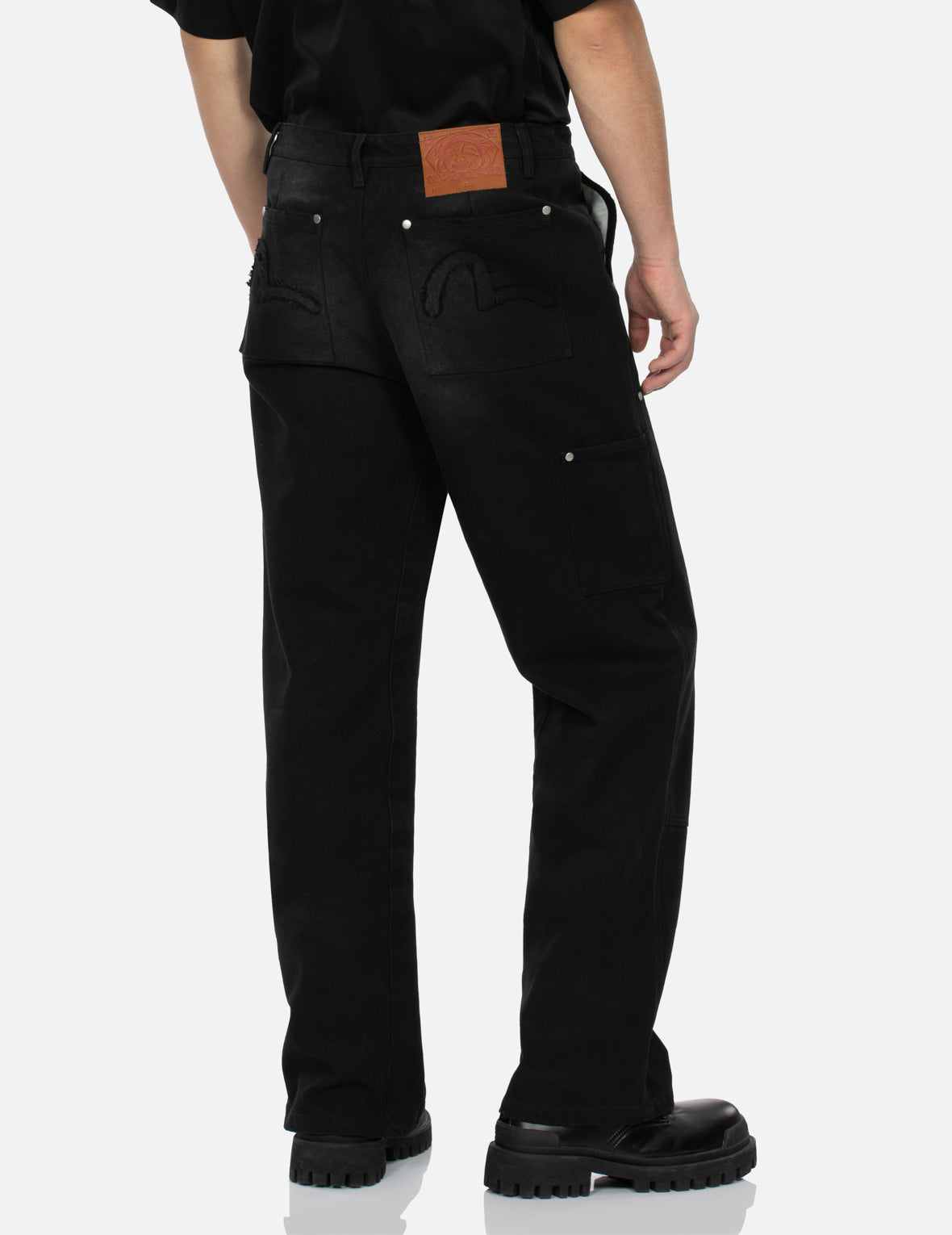 海鸥贴布刺绣松身阔腿木工裤