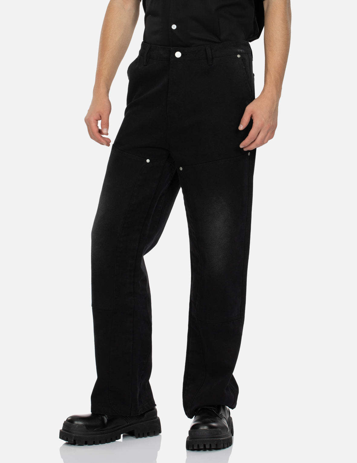 海鸥贴布刺绣松身阔腿木工裤