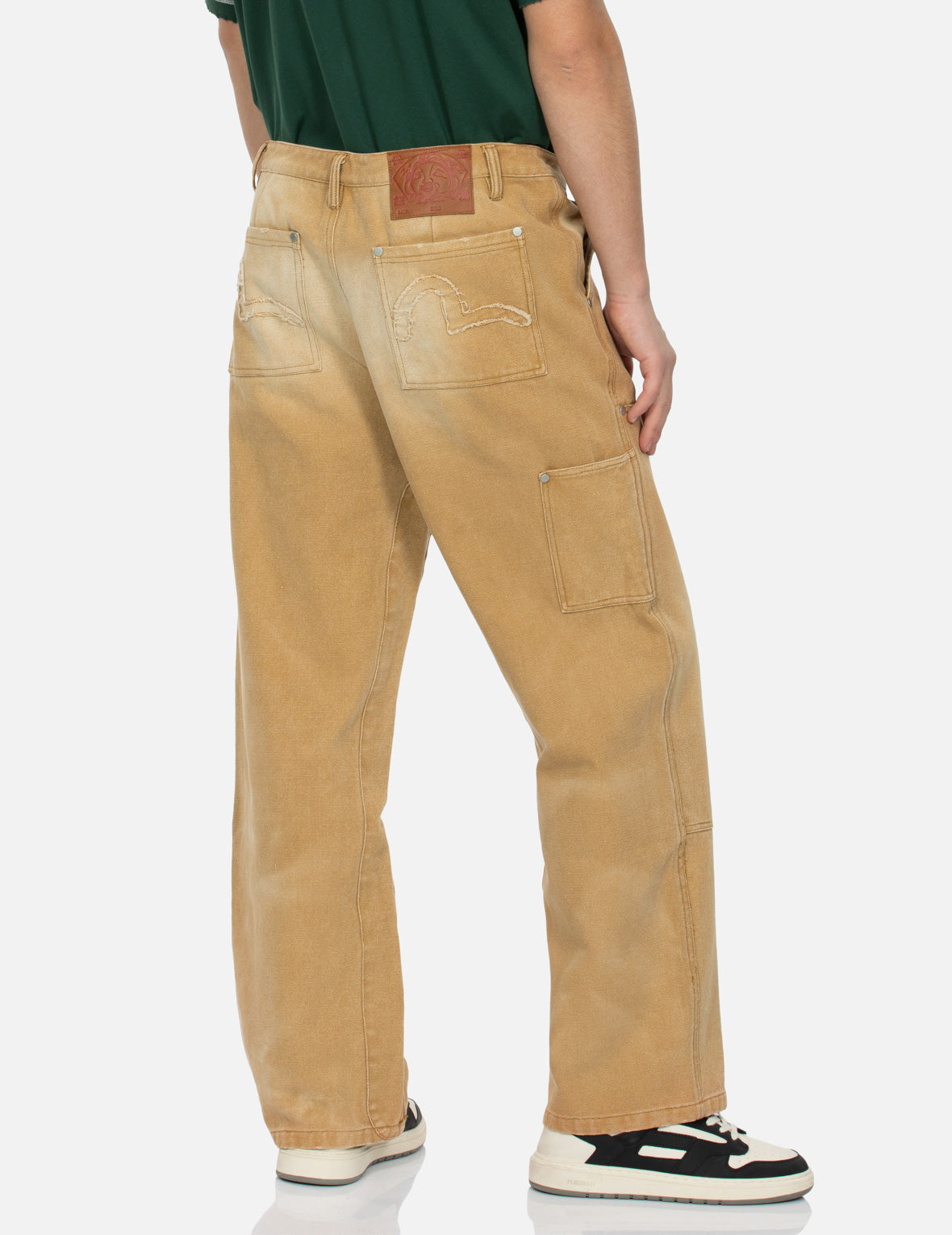 海鸥贴布刺绣松身阔腿木工裤