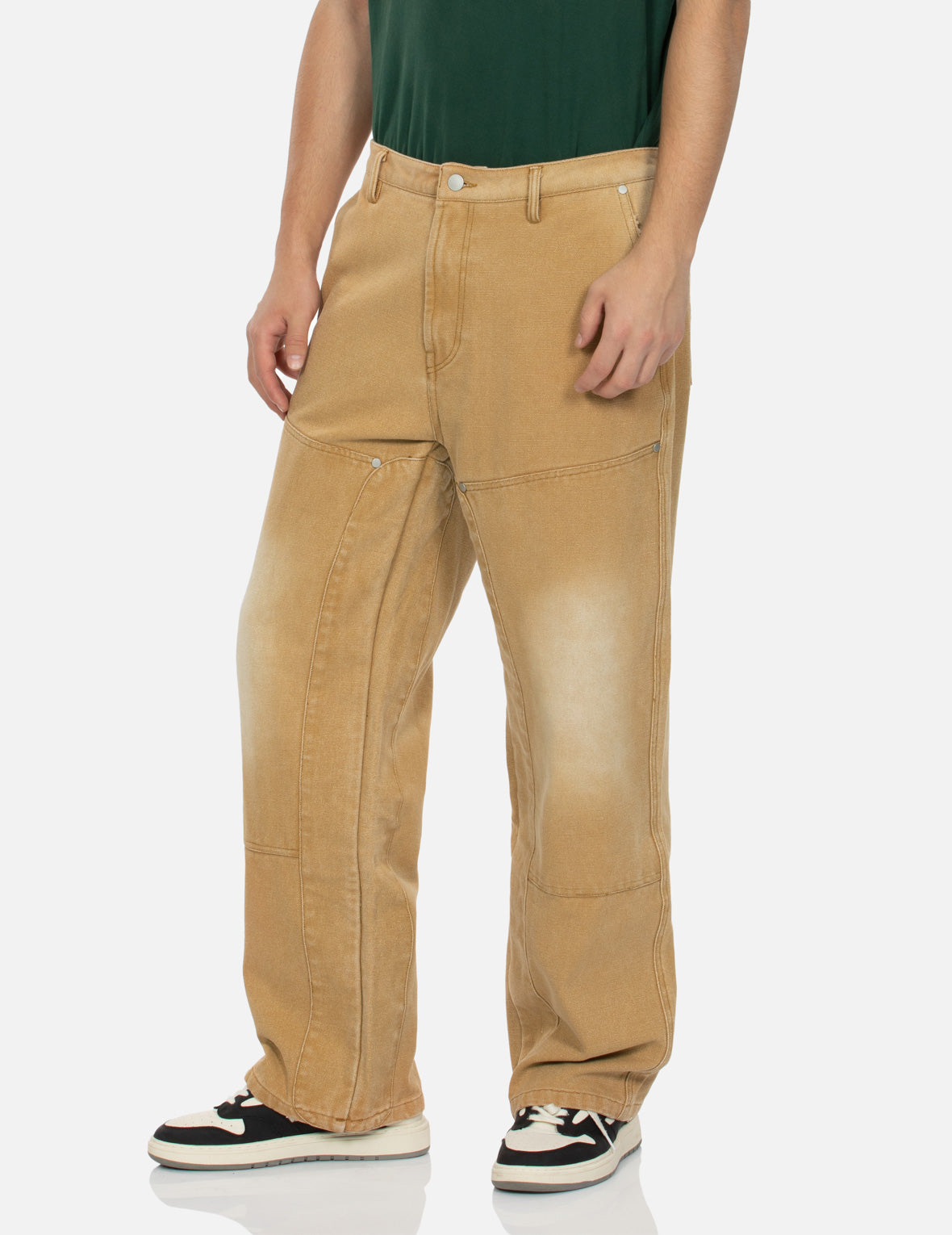 海鸥贴布刺绣松身阔腿木工裤