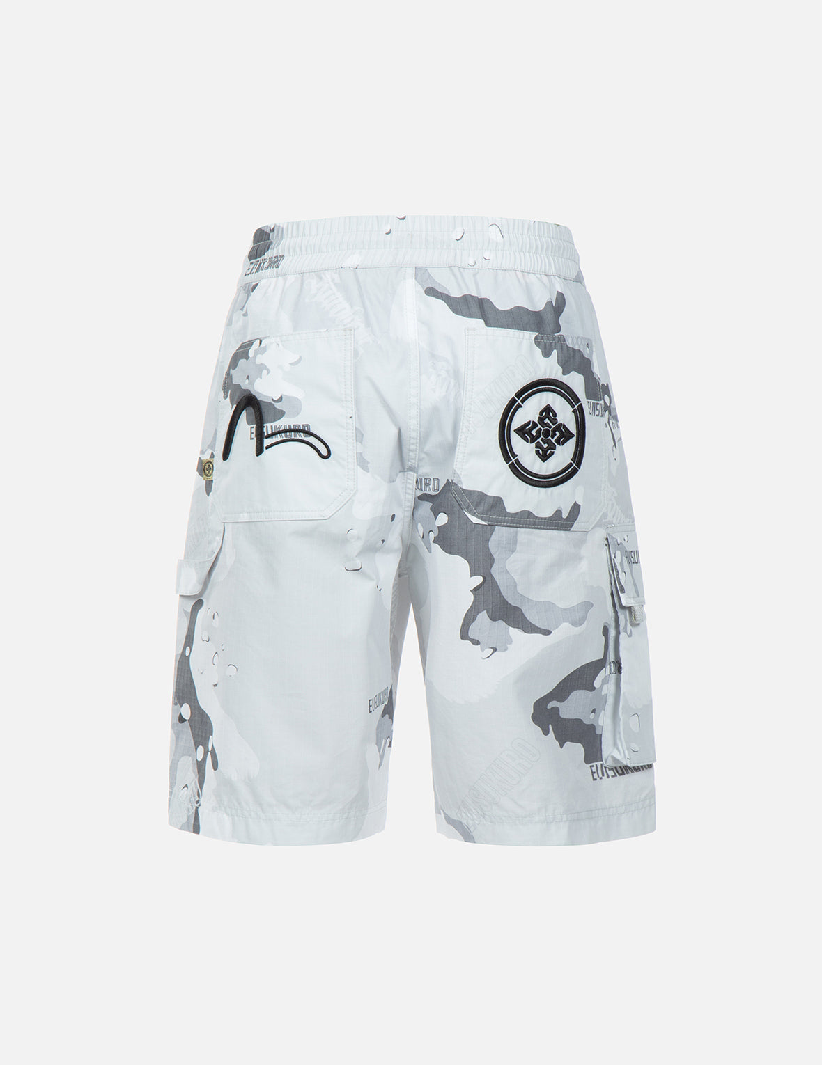 Seagull and Kamon Embroidered Camouflage Print Shorts