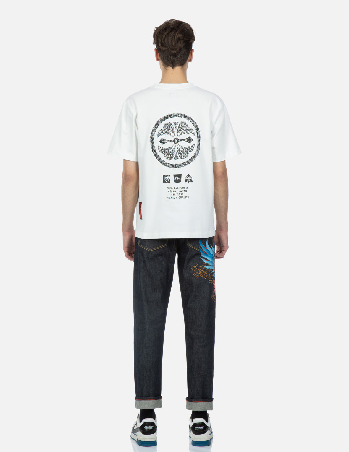 Seagull and Eagle Embroidery Cropped Taper Fit Jeans #2017