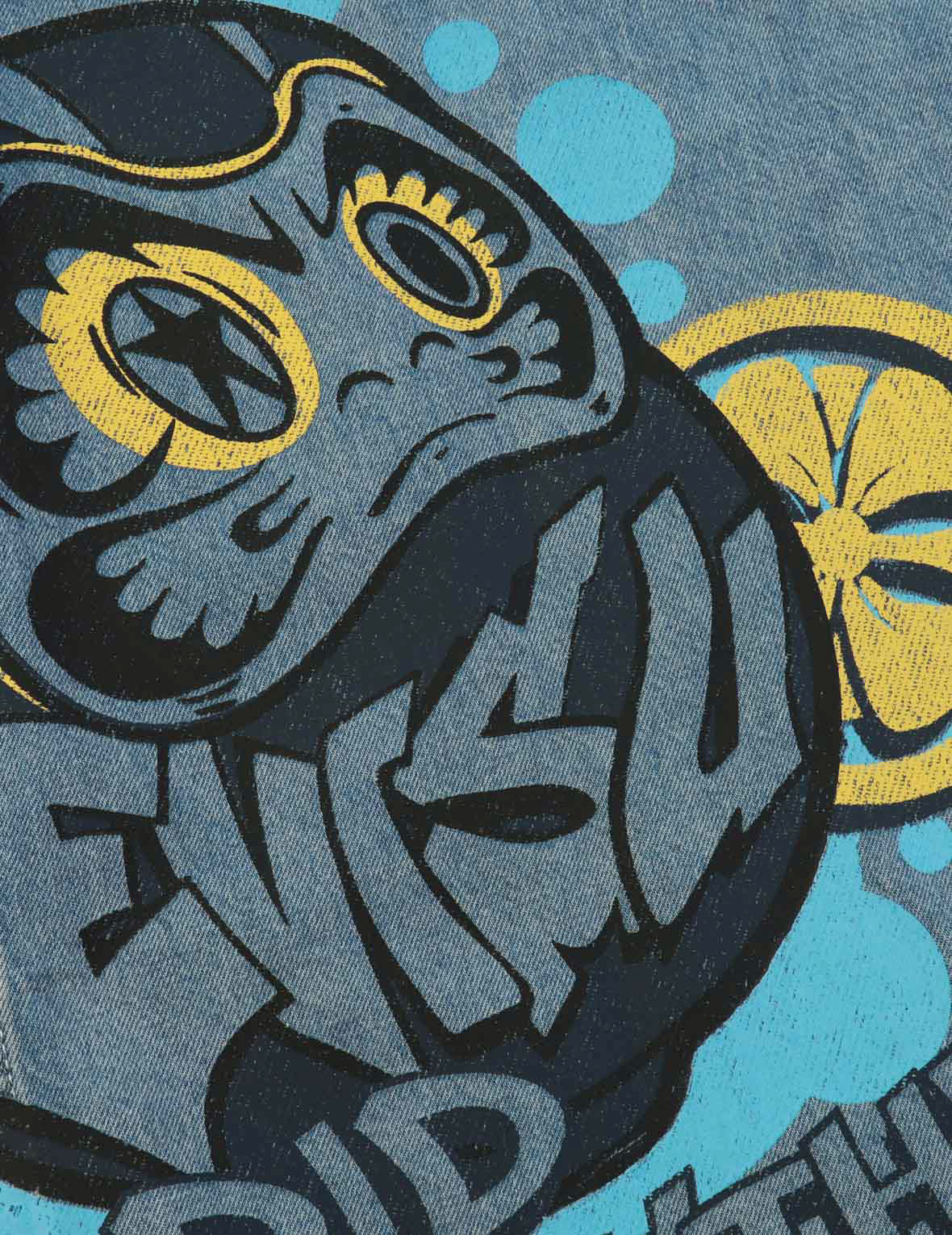 Graffiti Daruma Print Denim Shirt