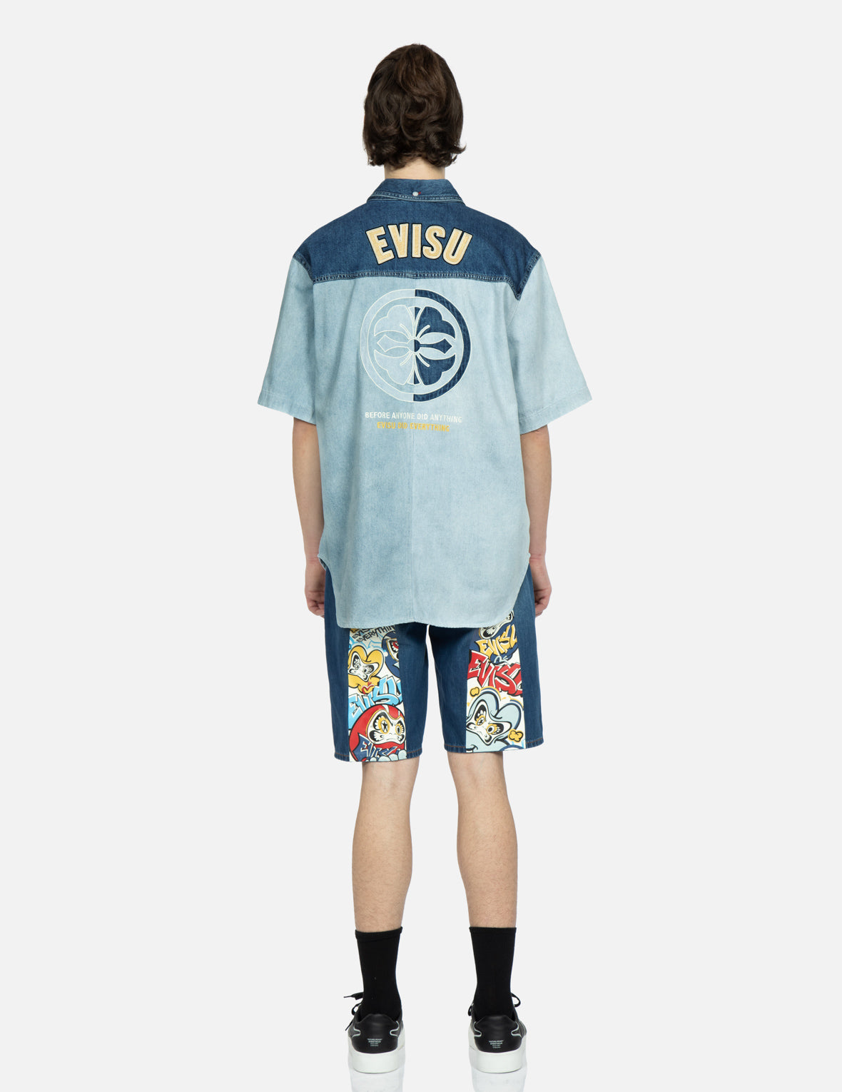 Kamon Appliqué Fabric Blocking Denim Shirt