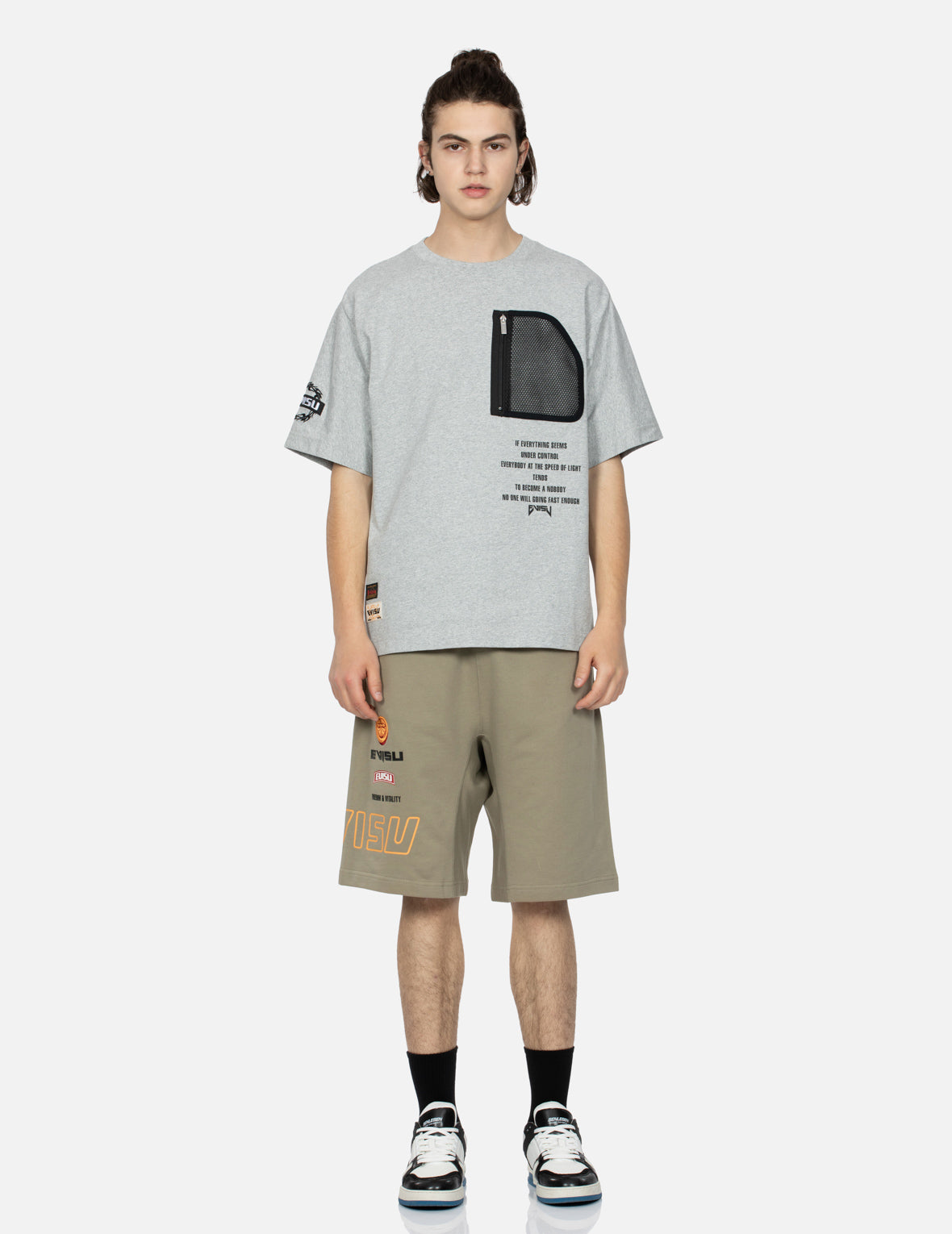 Logo Print and Kamon Embroidery Sweat Shorts