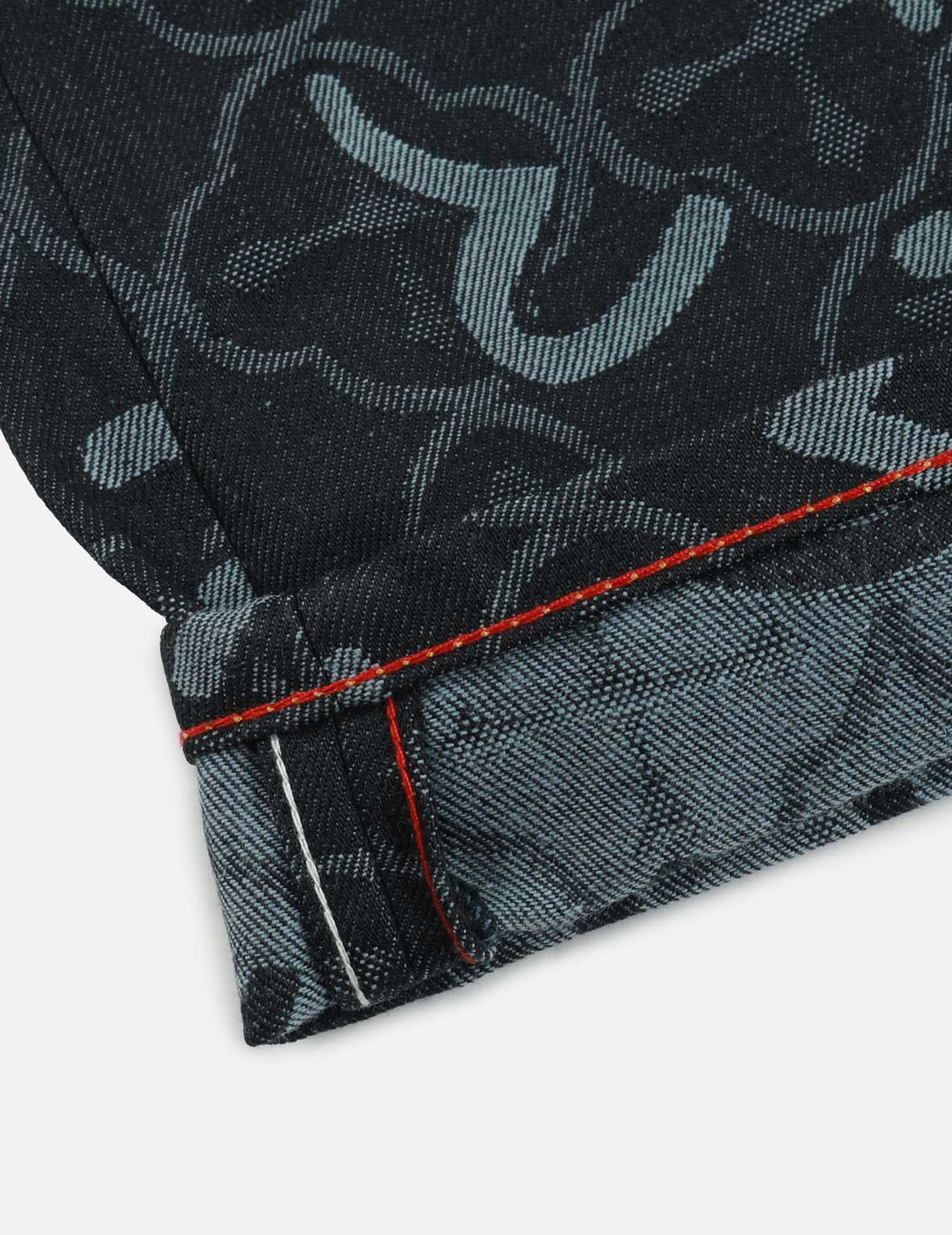 Allover Seagull and Kamon Jacquard Regular Fit Denim Shorts