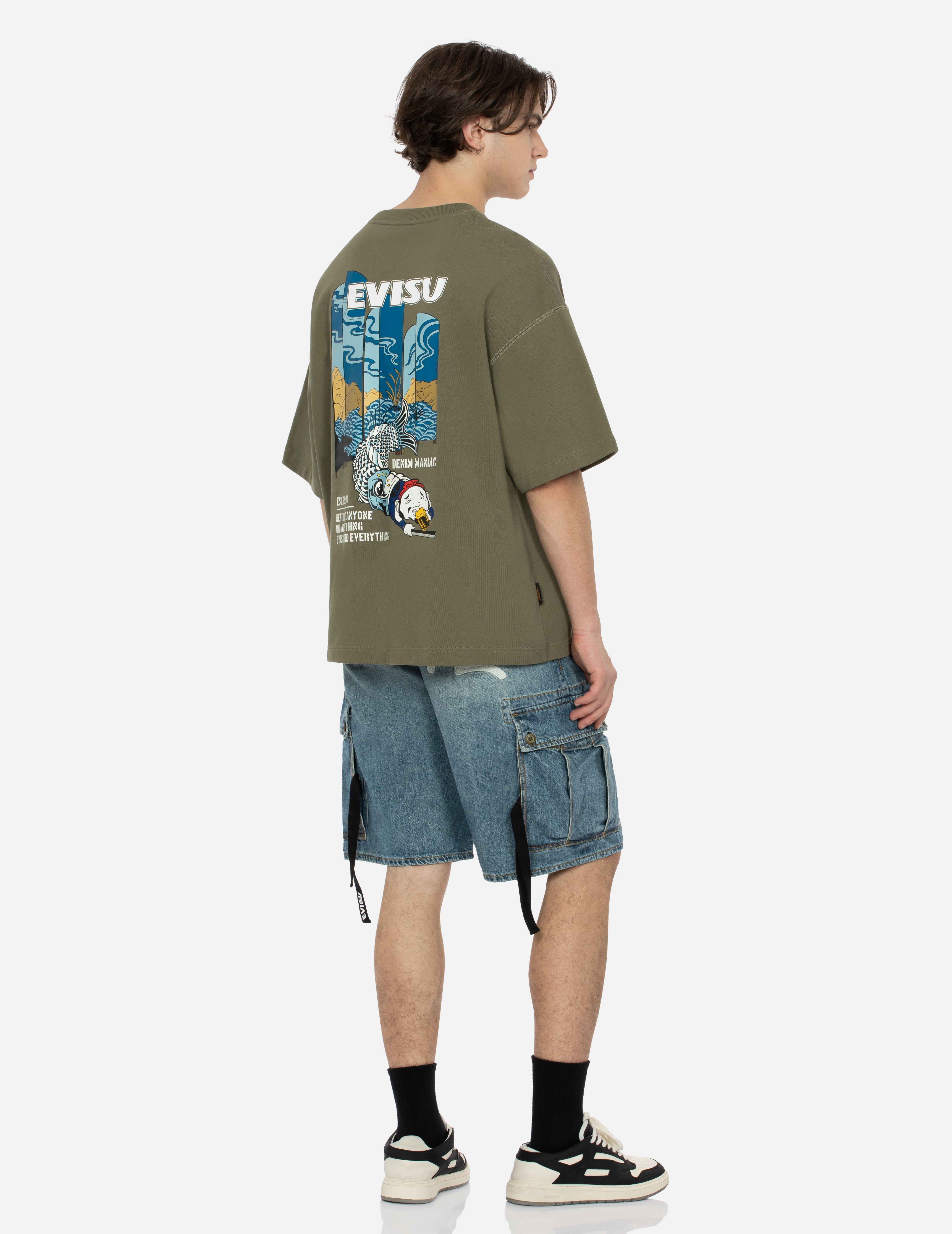 海鸥印花宽版休闲工装牛仔短裤