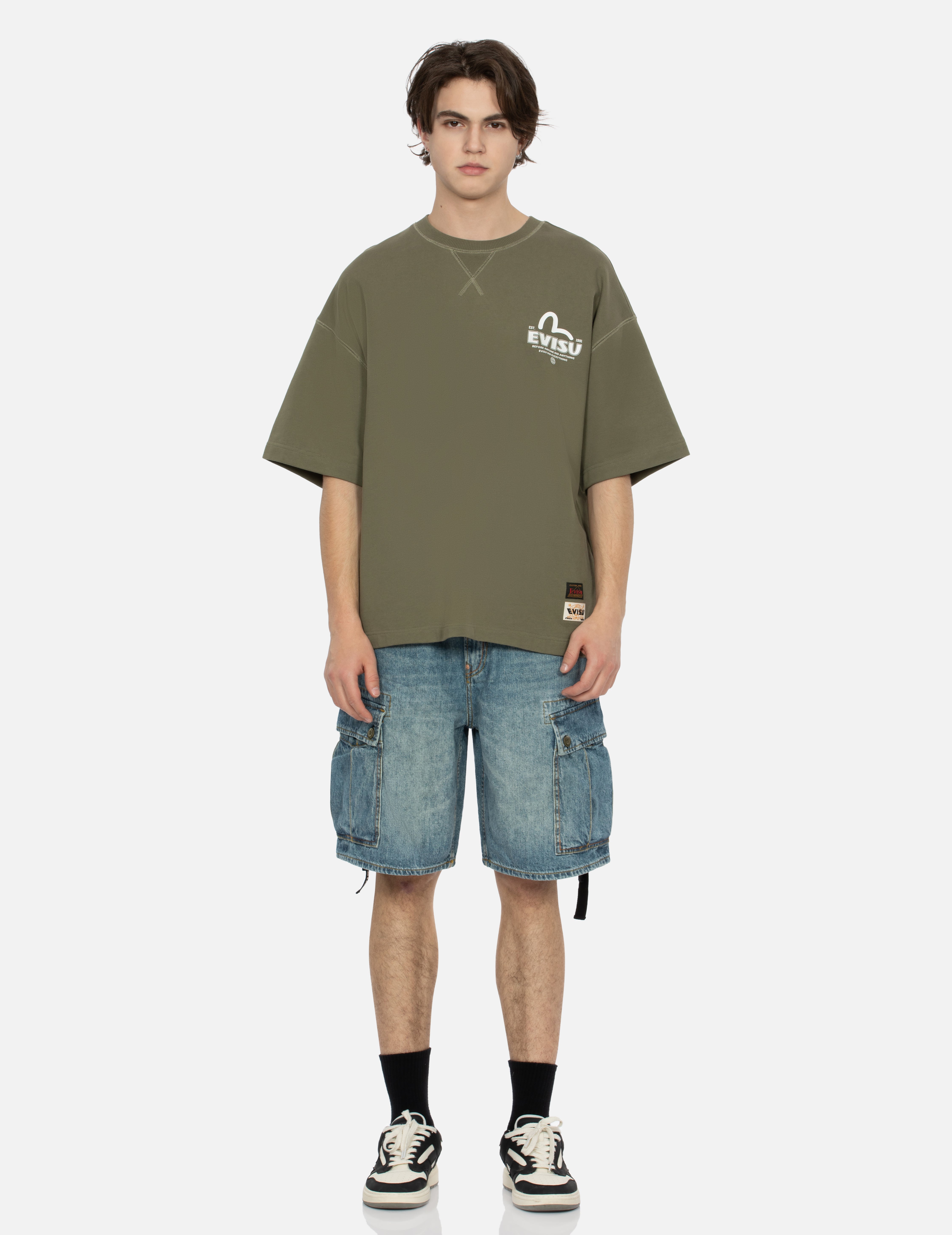 海鸥印花宽版休闲工装牛仔短裤