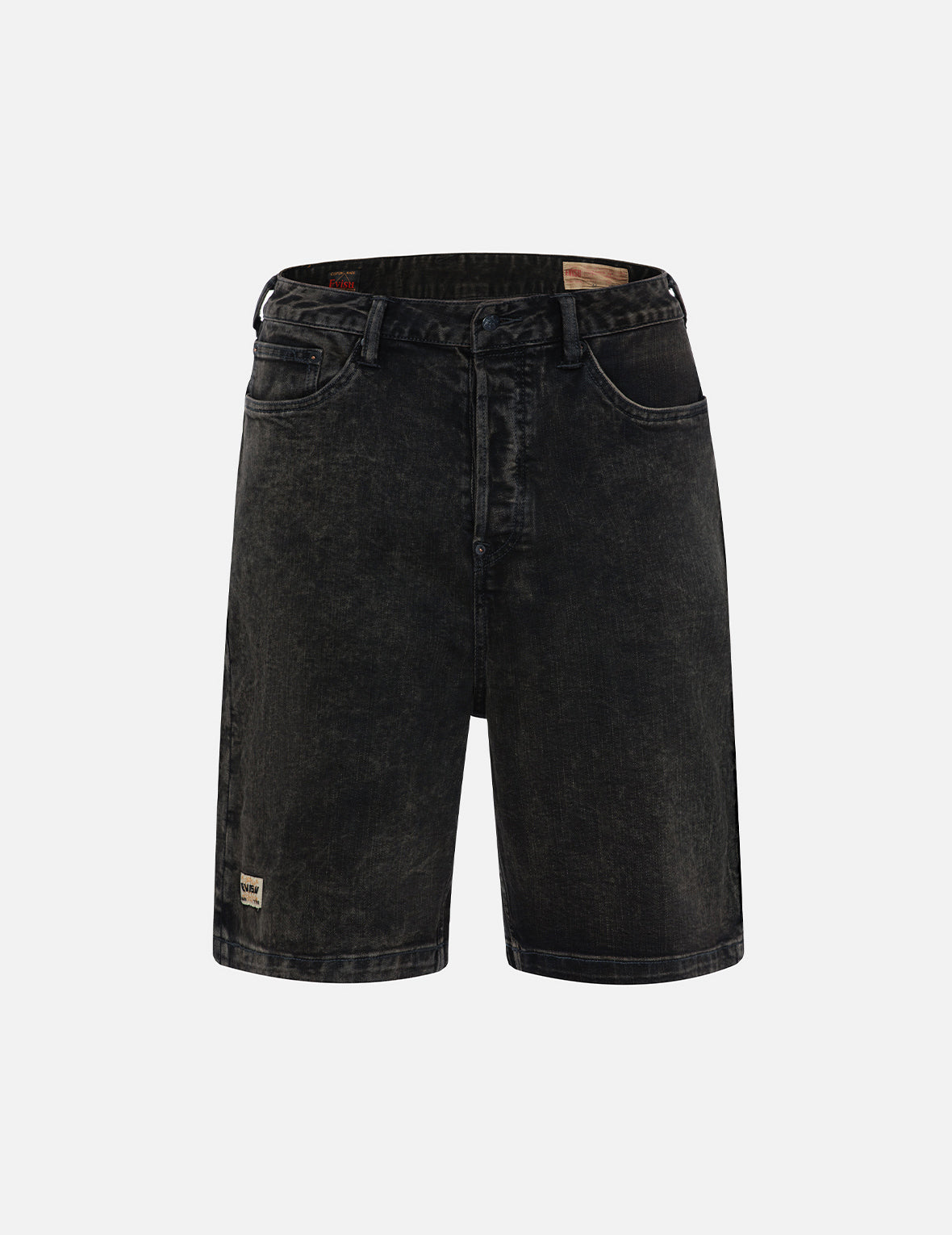 Seagull and Kamon Print Multi-Pocket Relax Fit Denim Shorts