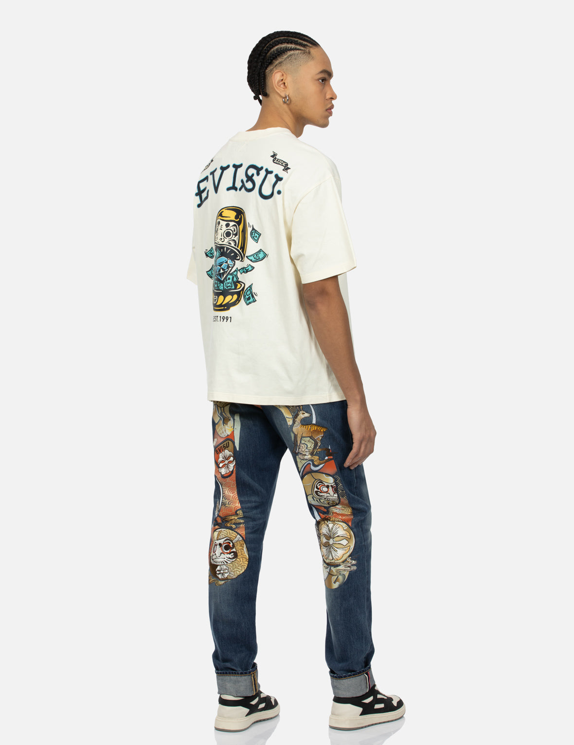Hanafuda Daruma Daicock Embroidery Taper Fit Denim Jeans #2017