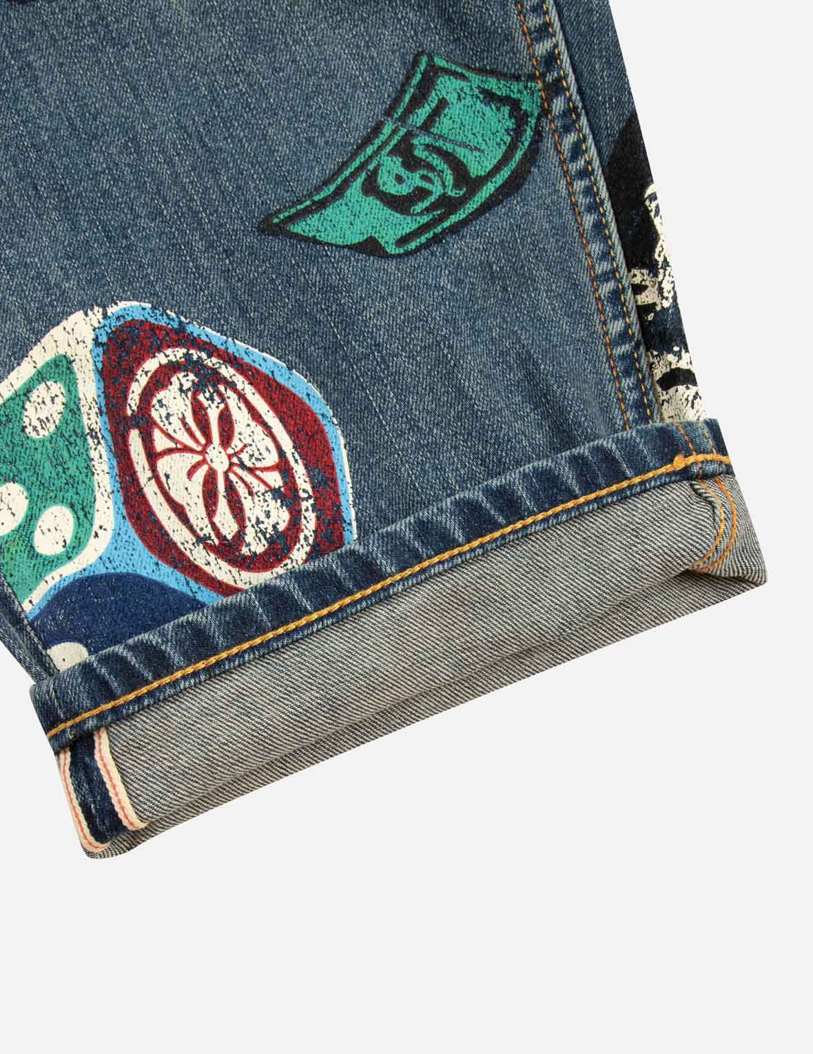 博弈游戏印花宽版休闲牛仔裤