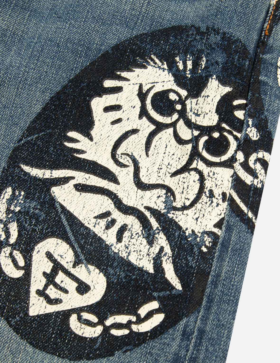 博弈游戏印花宽版休闲牛仔裤