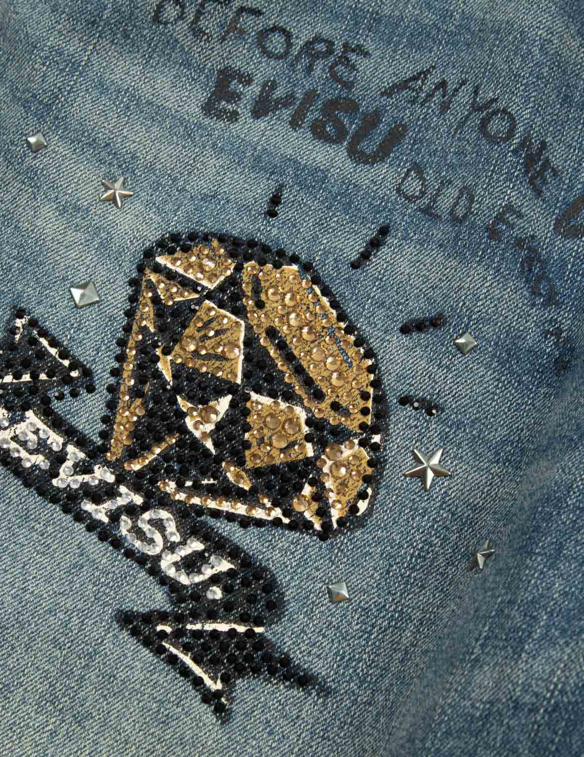 博弈游戏印花宽版休闲牛仔裤