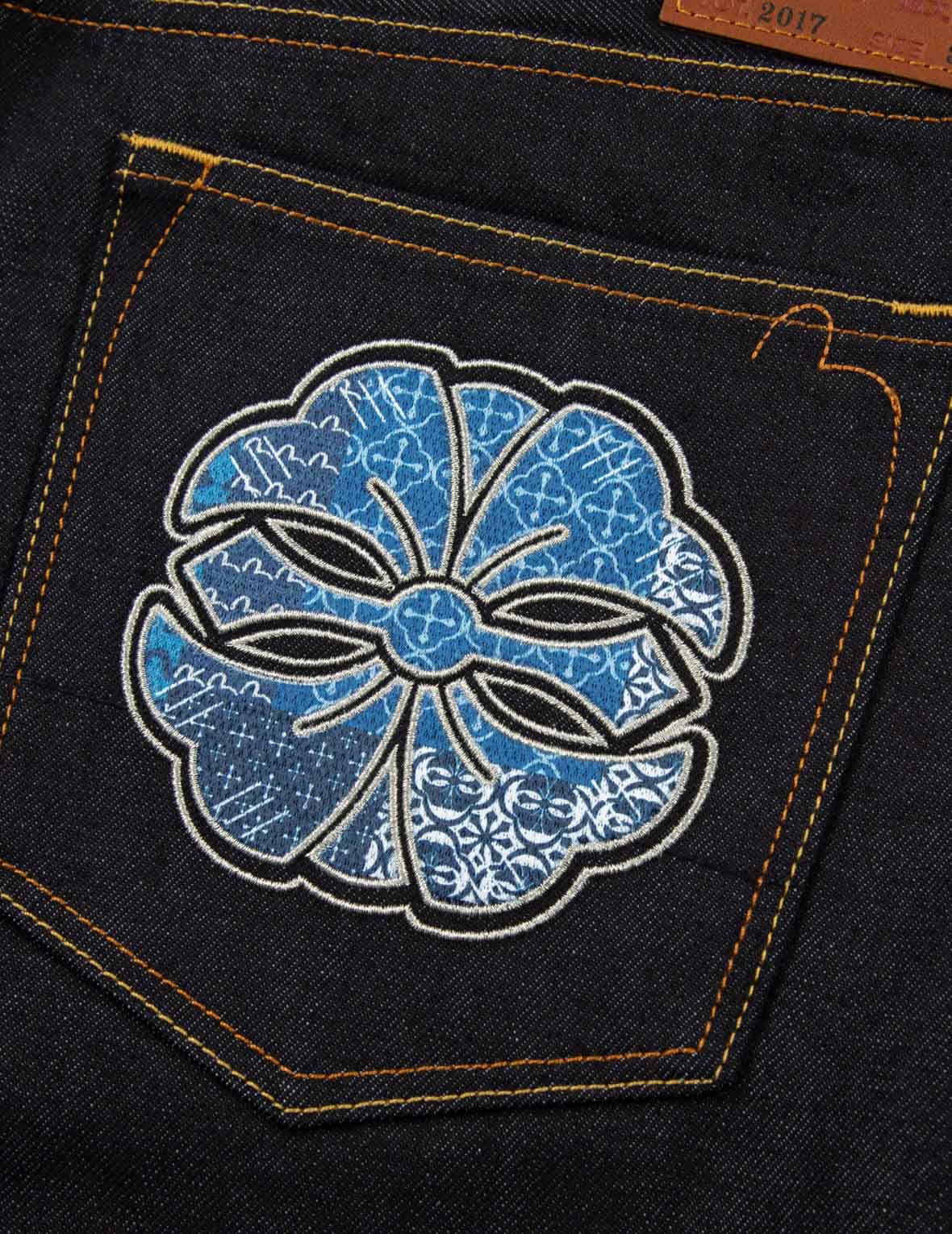 Seagull and Kamon Sashiko Embroidery Taper Fit Jeans #2017