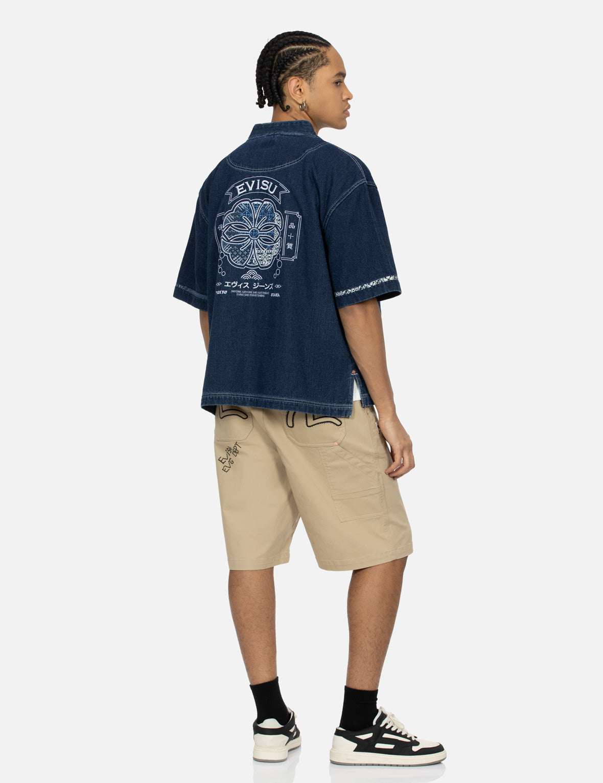 家花贴布刺绣宽版牛仔和服外套