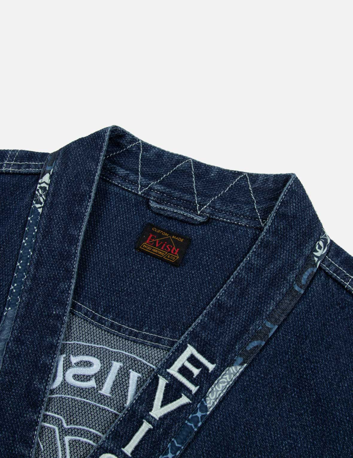 家花贴布刺绣宽版牛仔和服外套