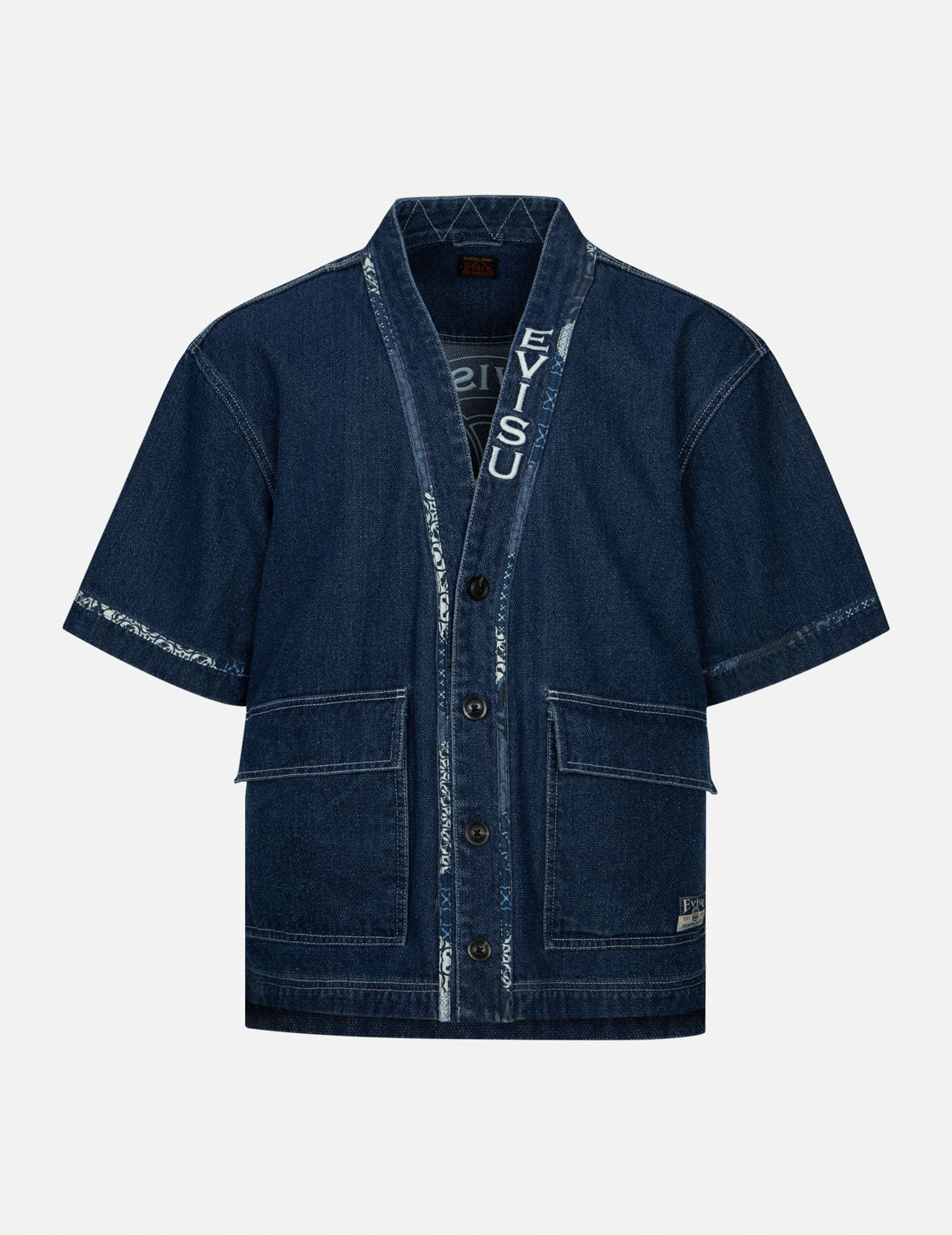 家花贴布刺绣宽版牛仔和服外套