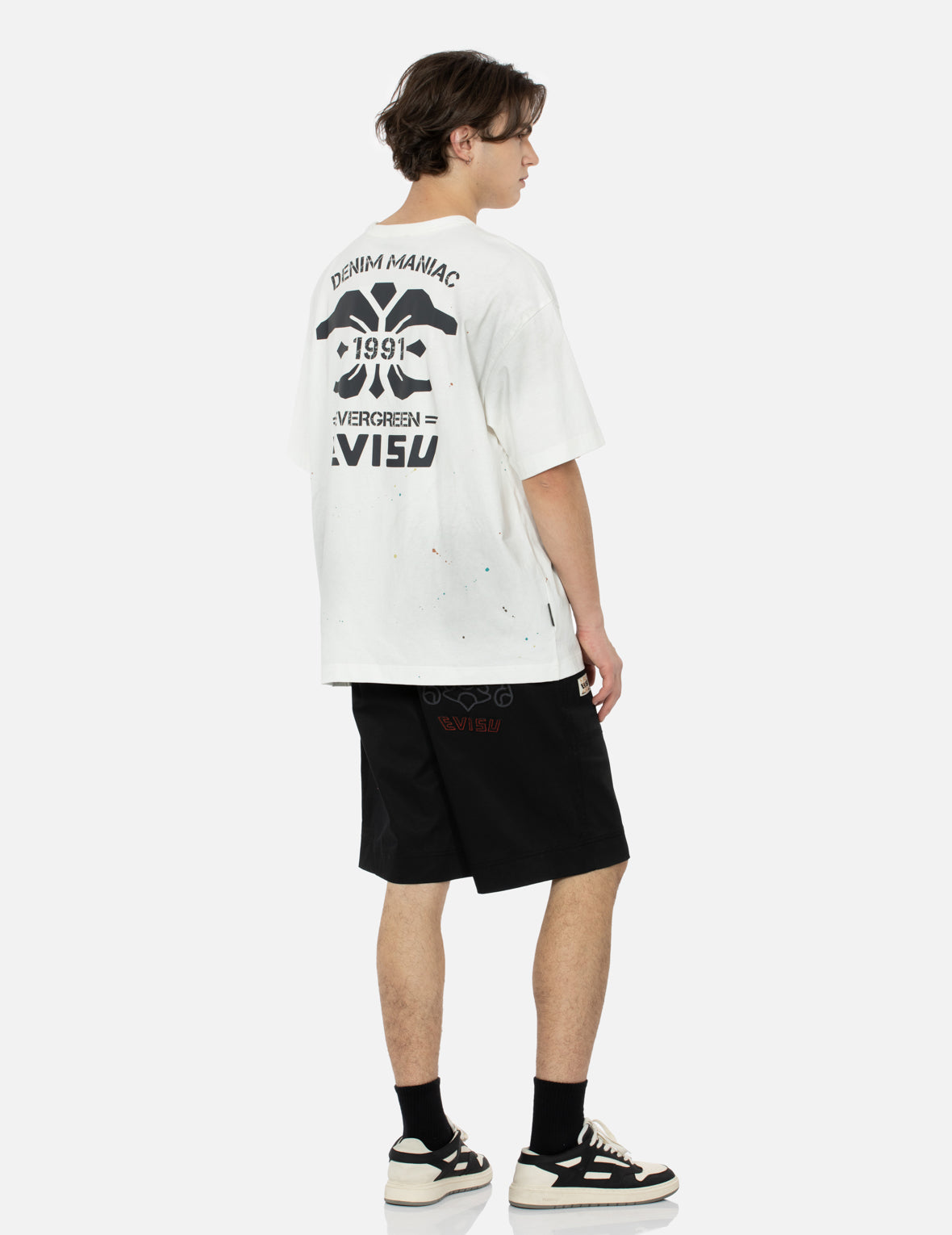 海鸥刺绣和佛头拼布宽版休闲短裤