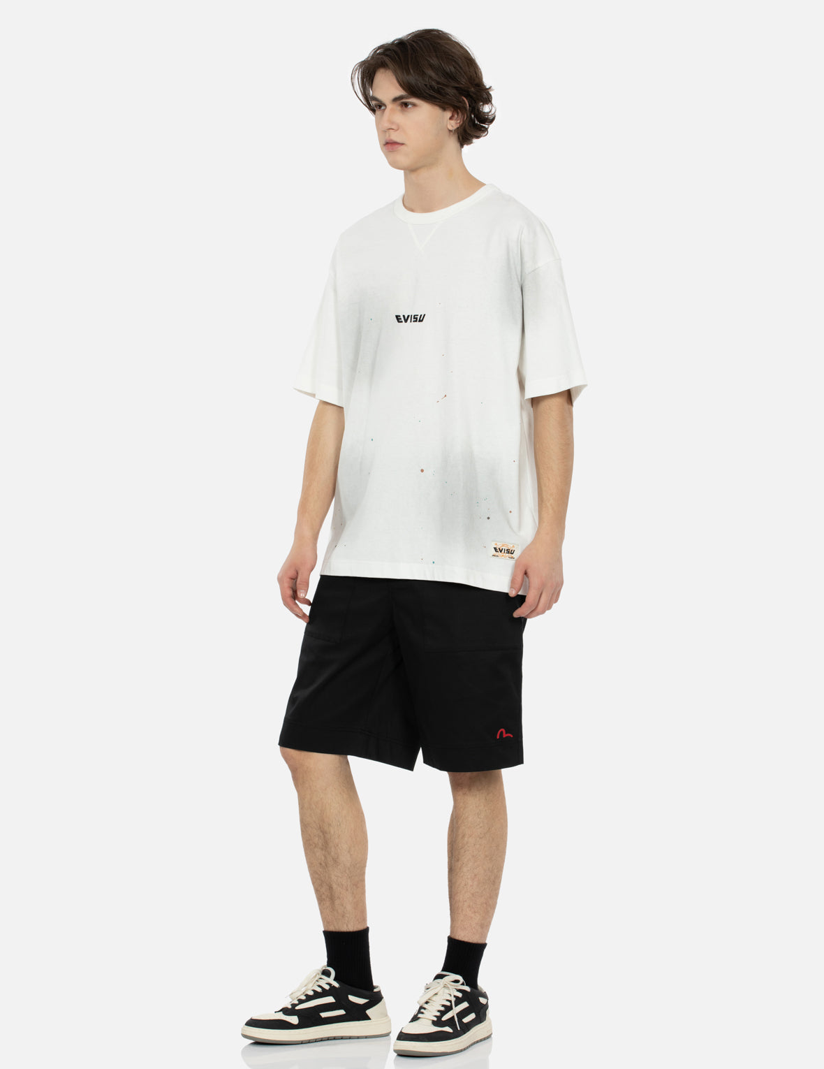 海鸥刺绣和佛头拼布宽版休闲短裤