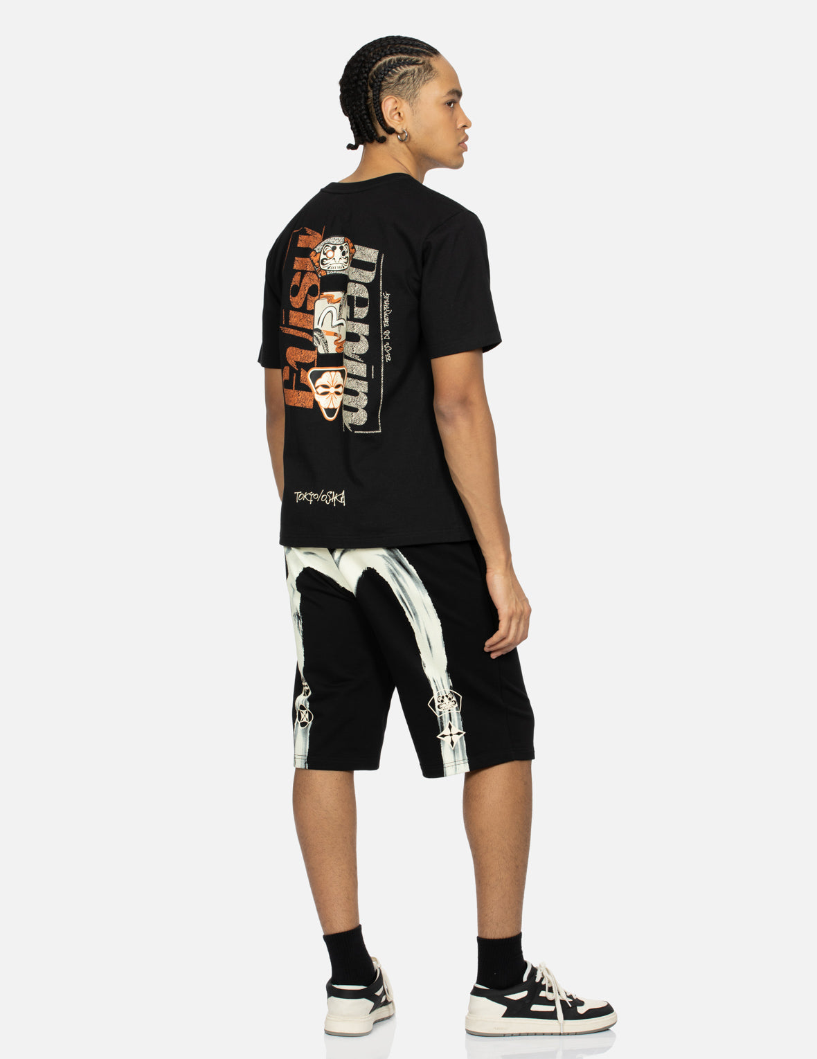 Calligraphy Brush Daicock Print Regular Fit Sweat Shorts