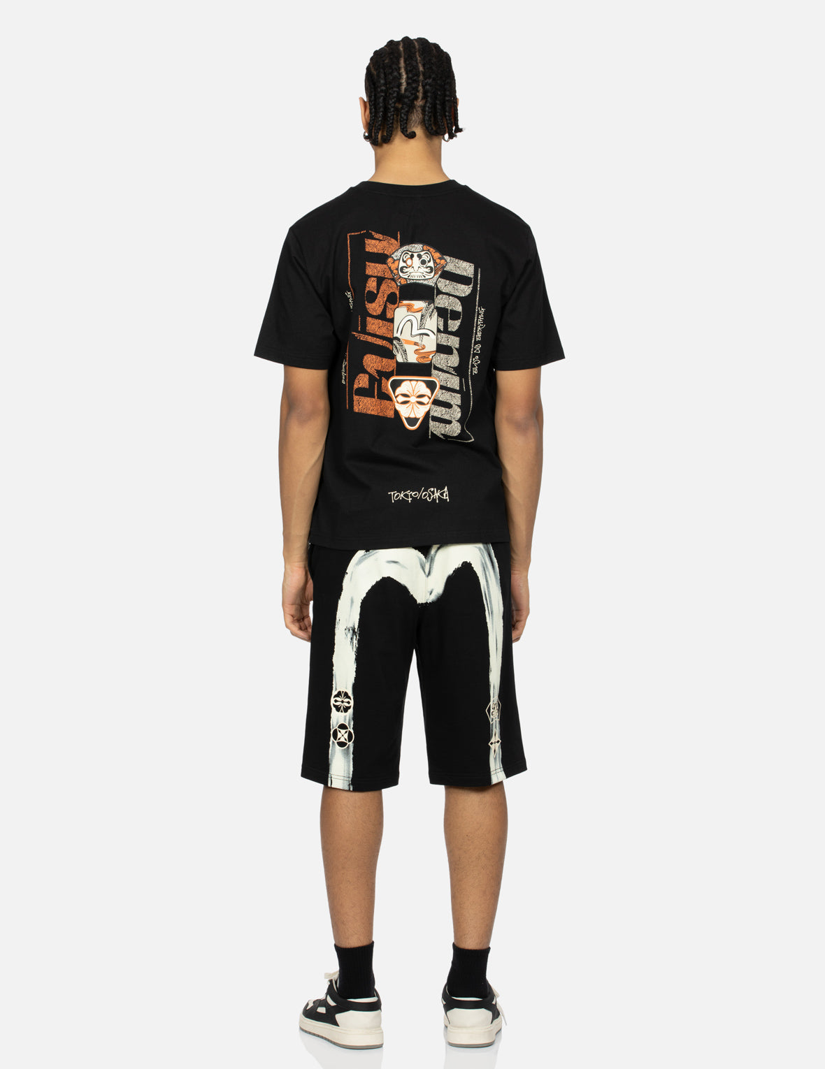 Calligraphy Brush Daicock Print Regular Fit Sweat Shorts