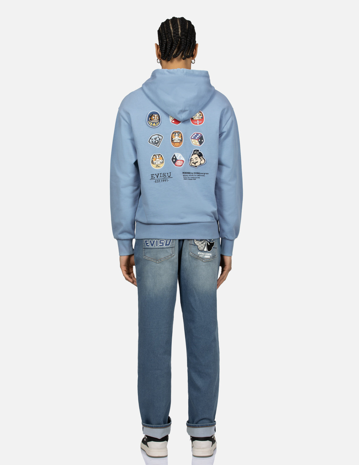 Daruma and Godhead Embroidered Badges Relax Fit Hoodie