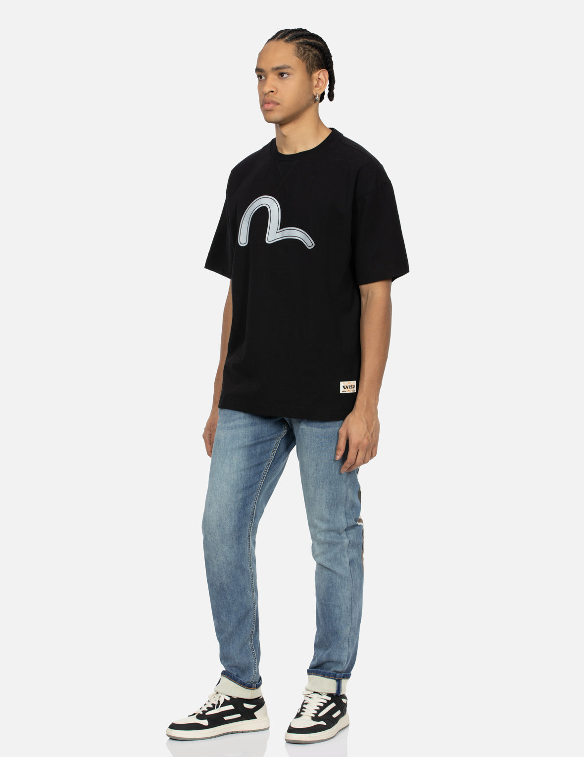 Fortune God Reflective Heat Transfer Print Loose Fit T-shirt