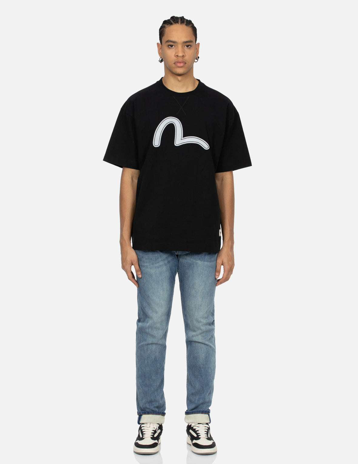 Fortune God Reflective Heat Transfer Print Loose Fit T-shirt