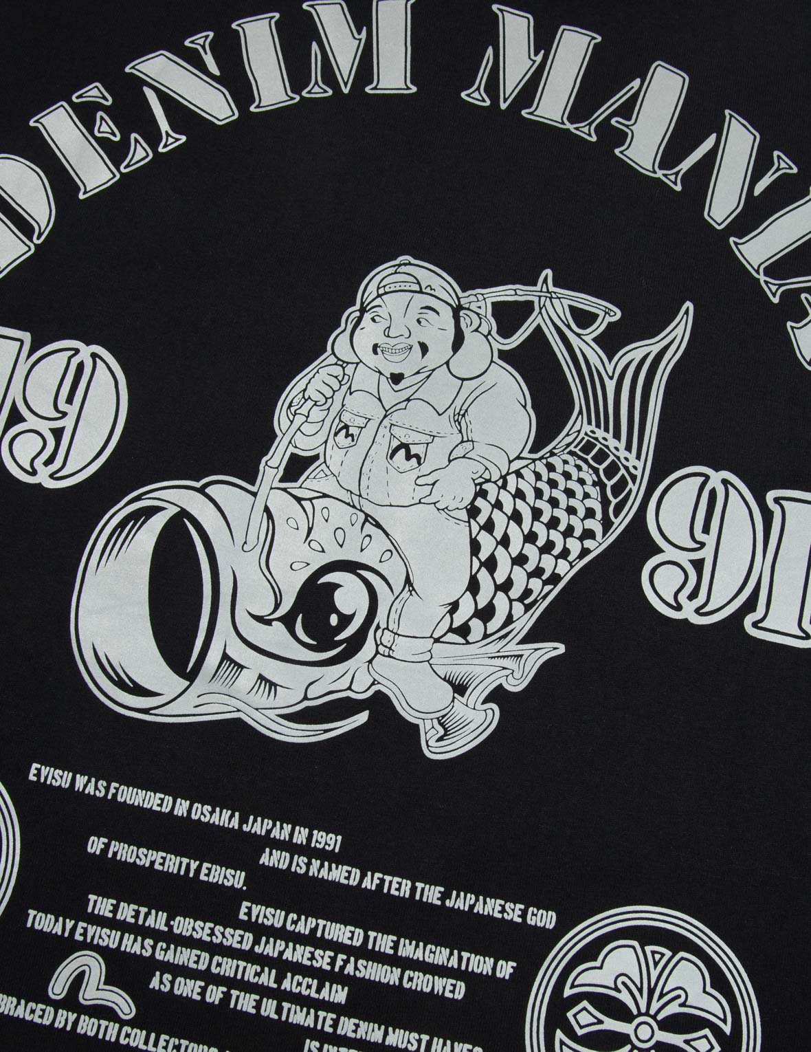 Fortune God Reflective Heat Transfer Print Loose Fit T-shirt