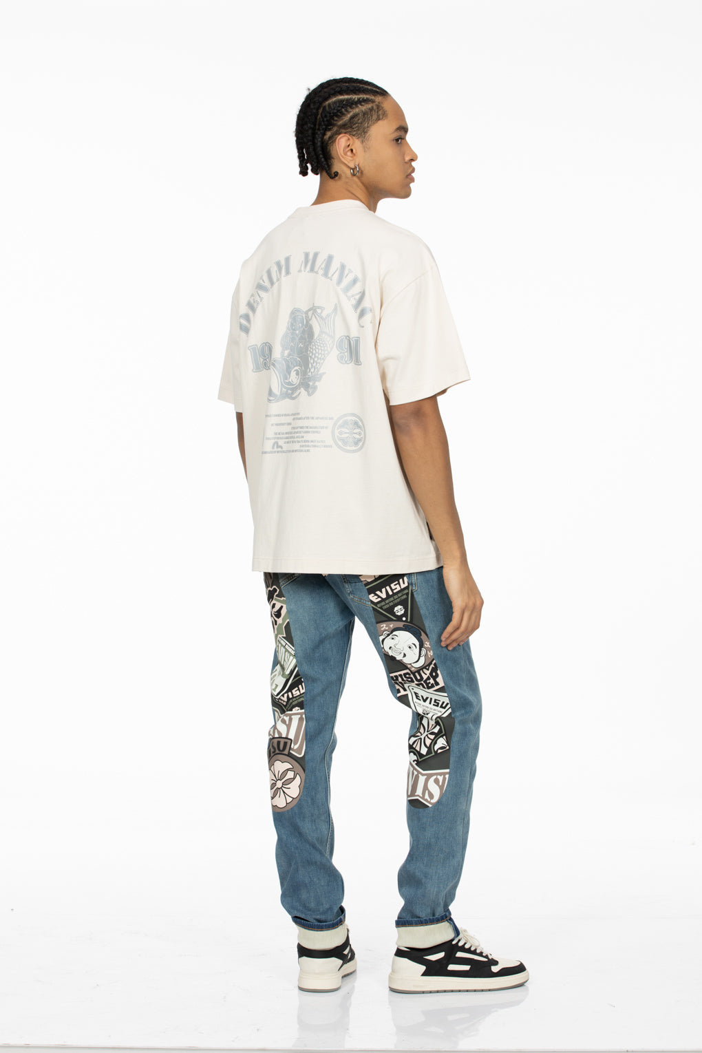 Fortune God Reflective Heat Transfer Print Loose Fit T-shirt