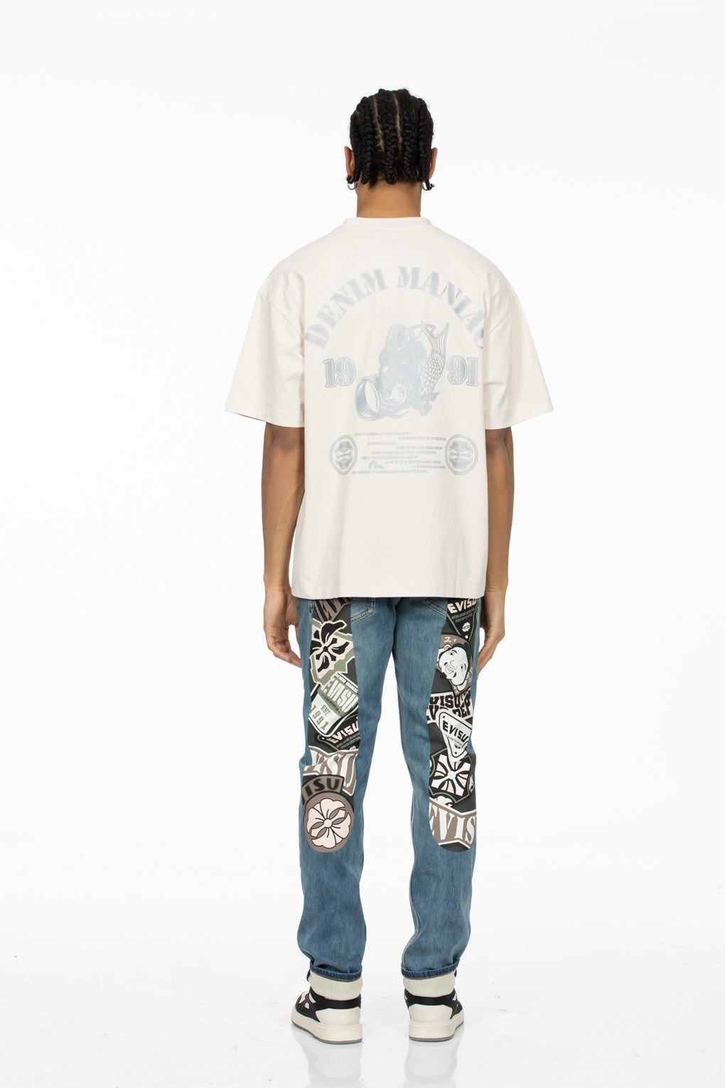 Fortune God Reflective Heat Transfer Print Loose Fit T-shirt