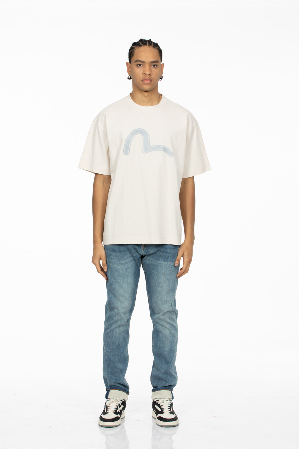 Fortune God Reflective Heat Transfer Print Loose Fit T-shirt