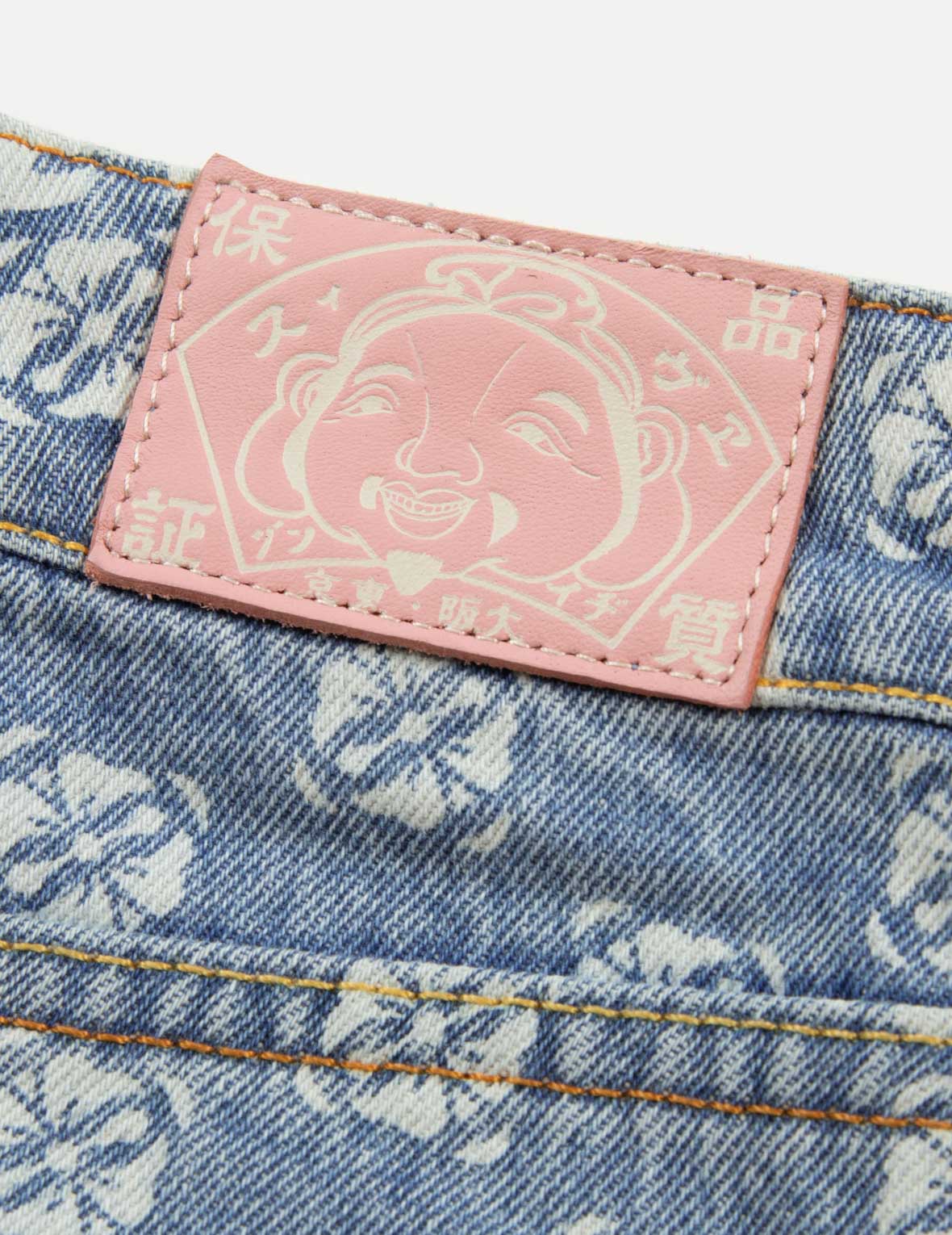 Allover Logo and Kamon print Relax Fit Denim Skirt