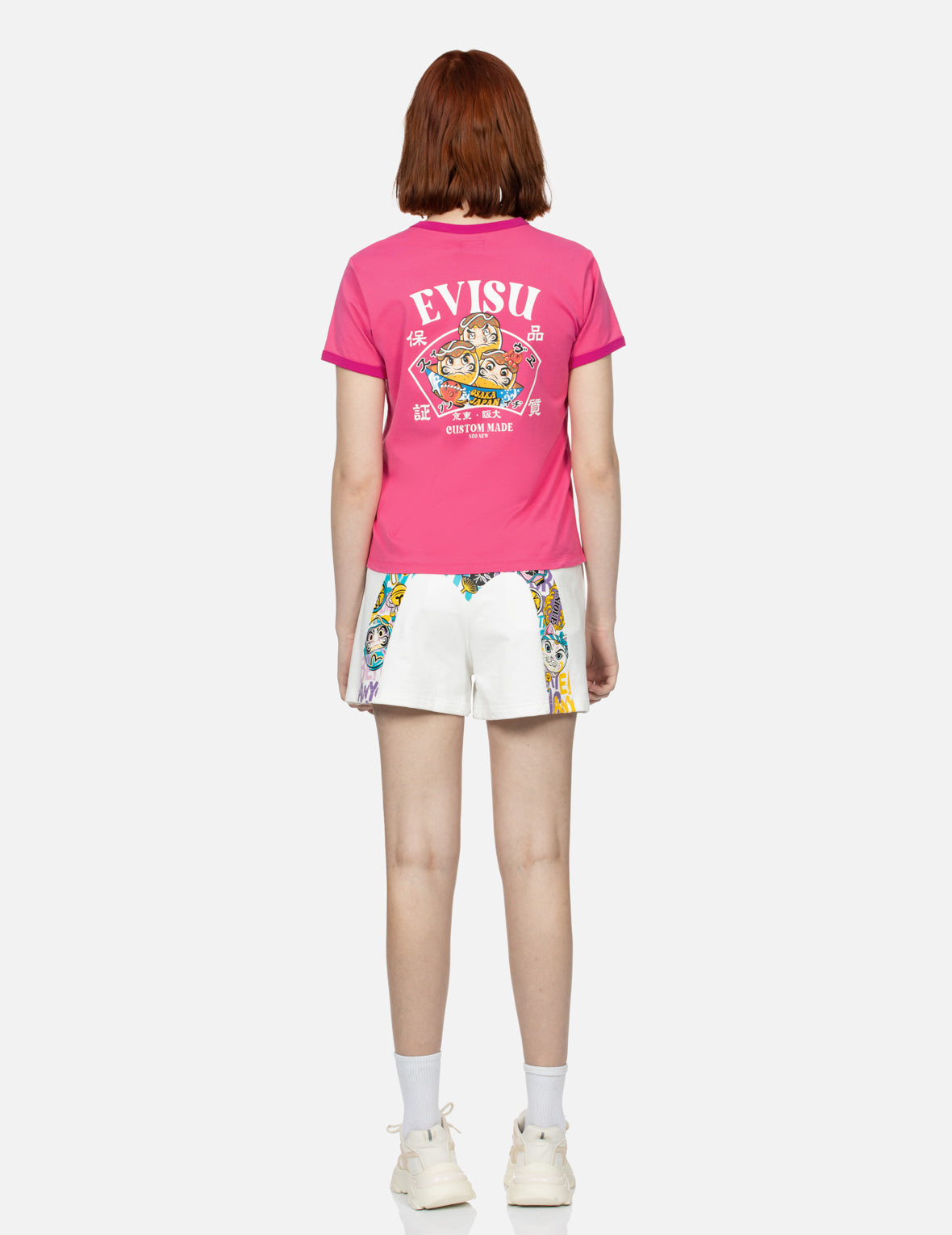 商标和章鱼烧达摩印花常规版型滚边T恤