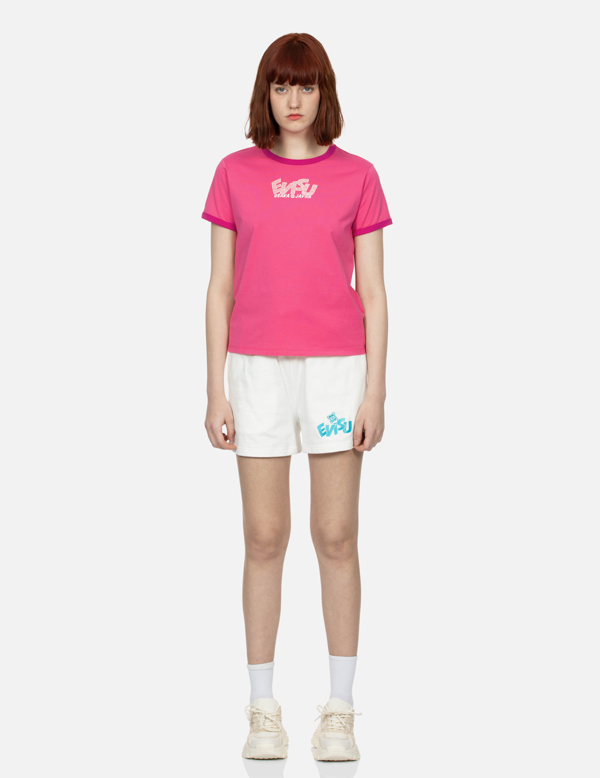 商标和章鱼烧达摩印花常规版型滚边T恤