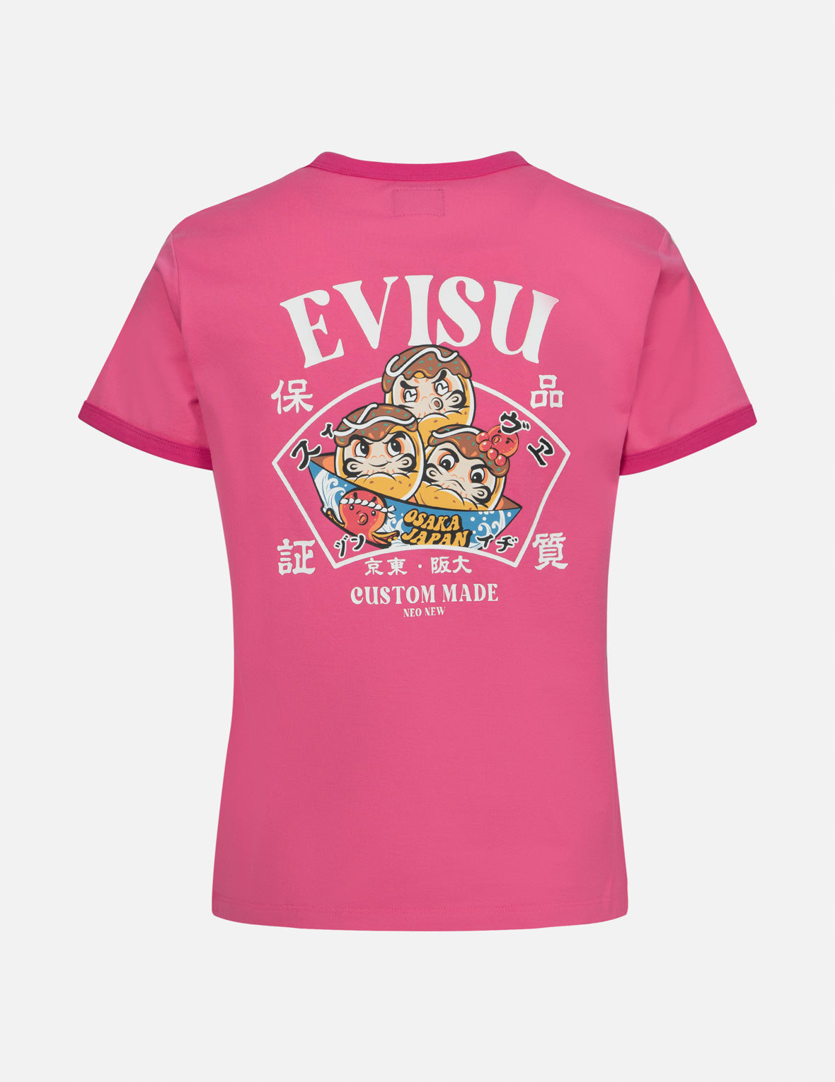 商标和章鱼烧达摩印花常规版型滚边T恤