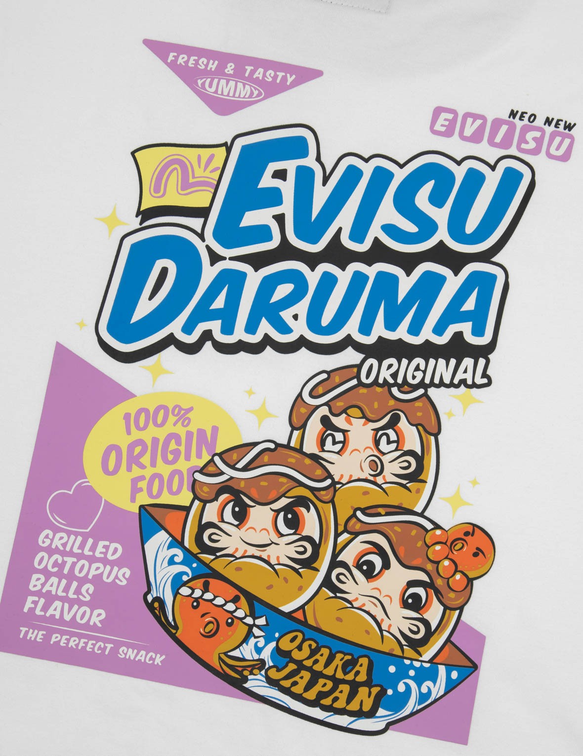 Logo and Takoyaki Daruma Print Regular Fit Ringer T-shirt