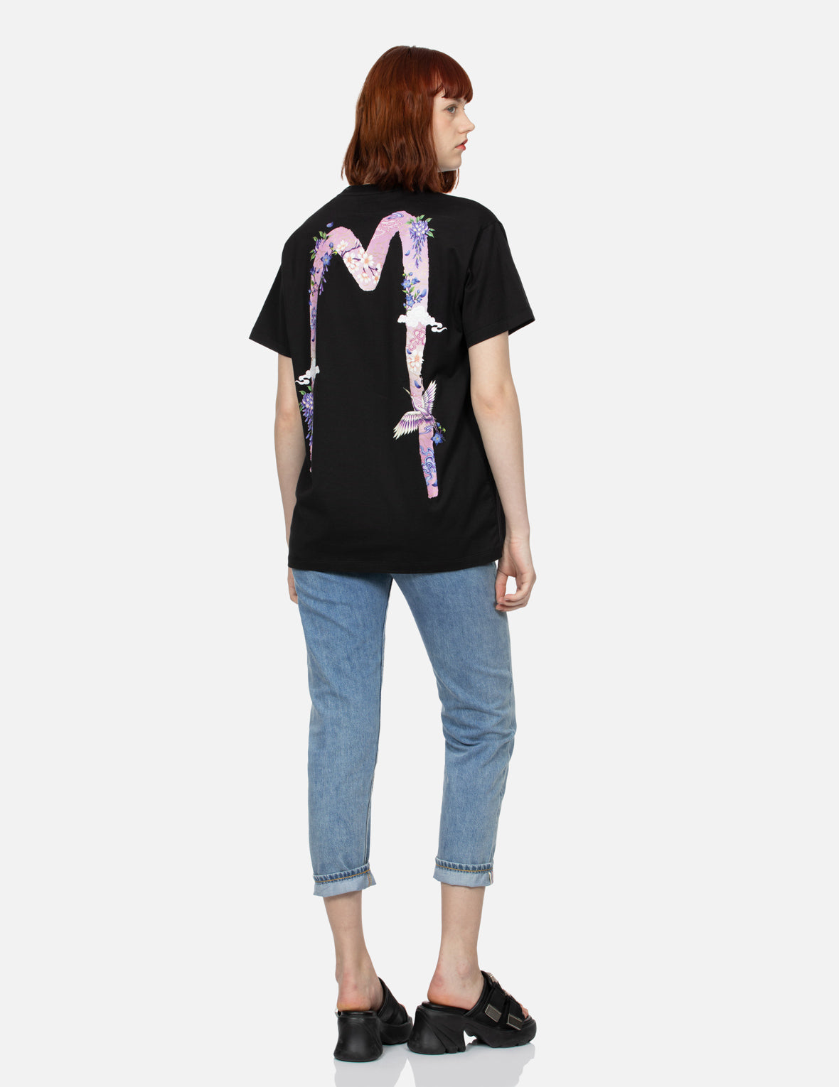 仙鹤和紫藤花大M印花男友款T恤