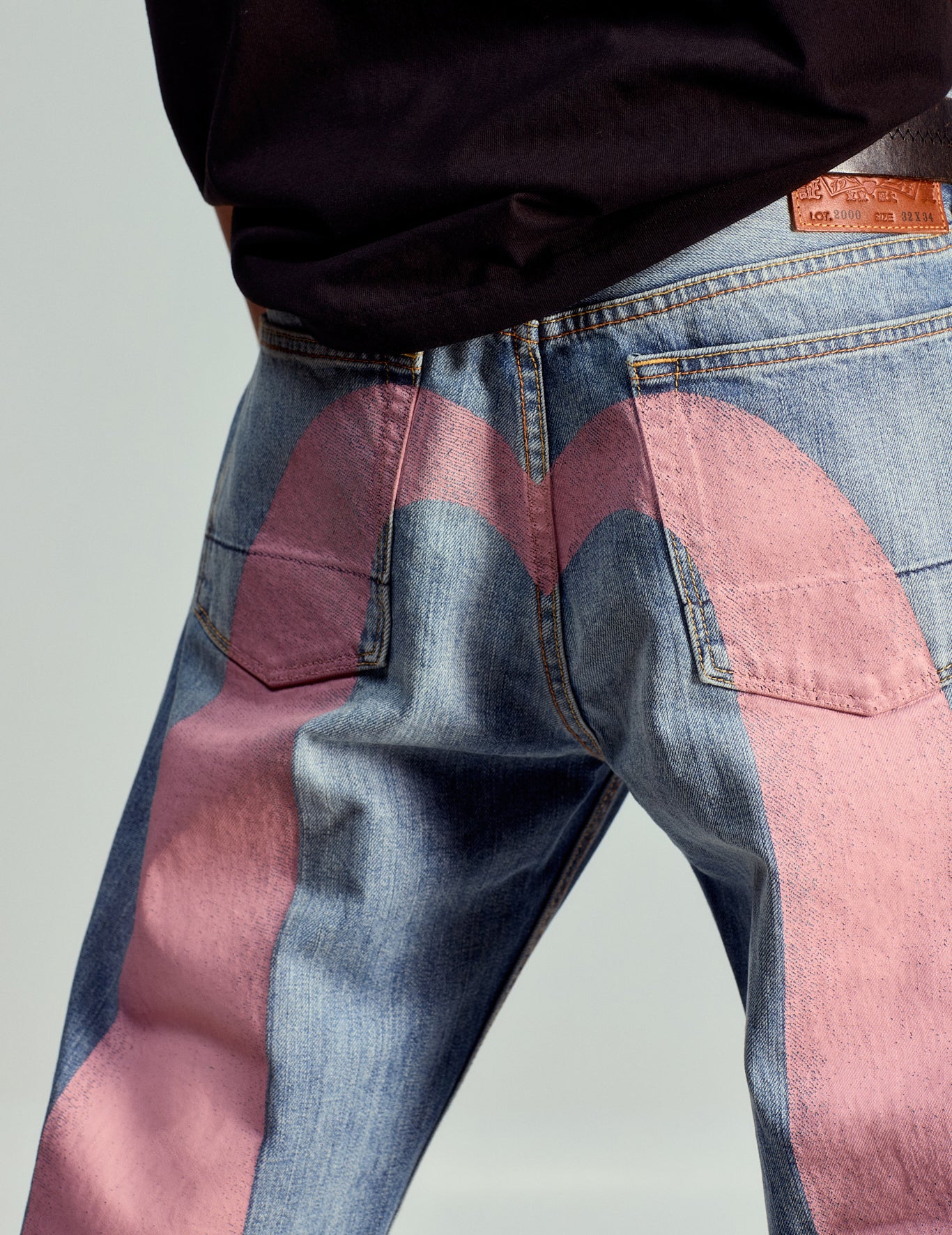 大Ｍ印花阔脚牛仔裤 #2000