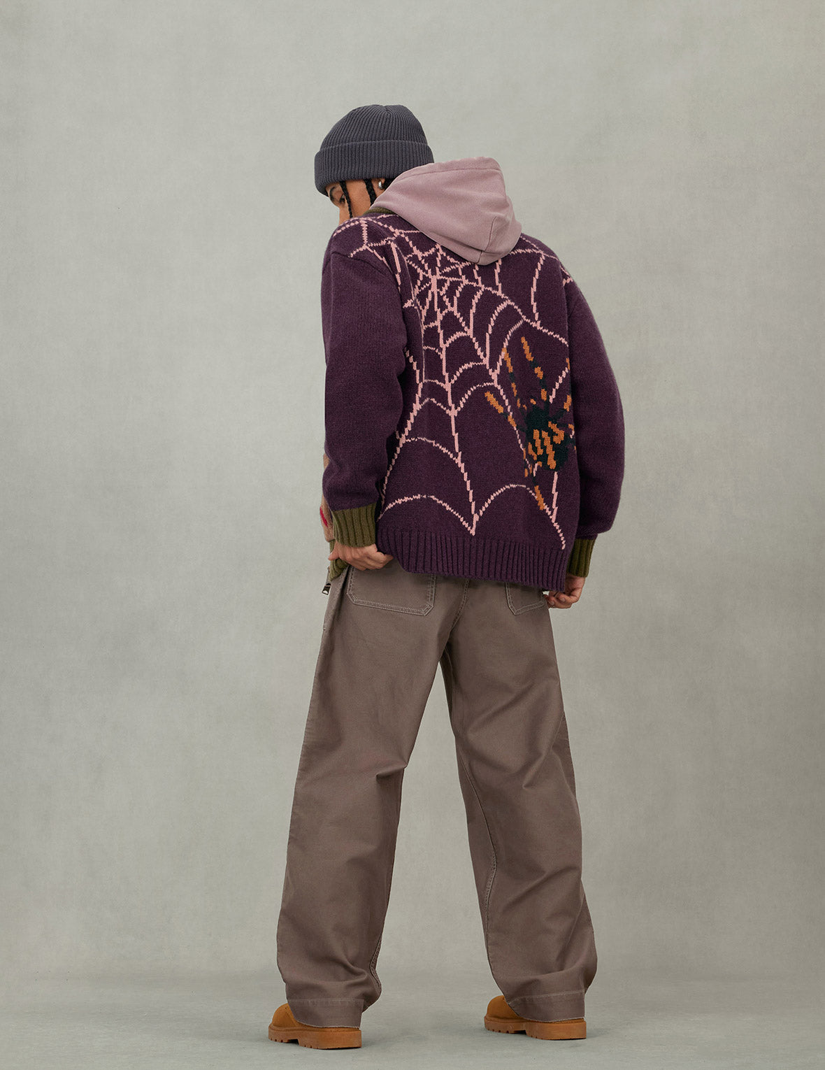 Spiders and Seagull Intarsia Knit Relax Fit Cowichan Sweater