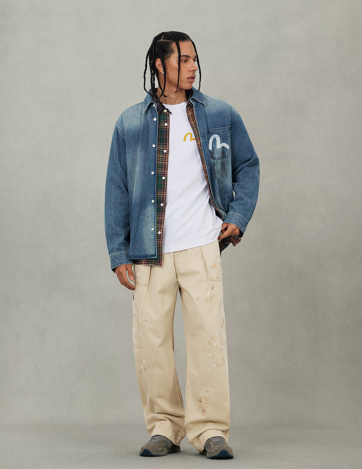 泼墨海鸥印花常规版型木匠牛仔衬衣