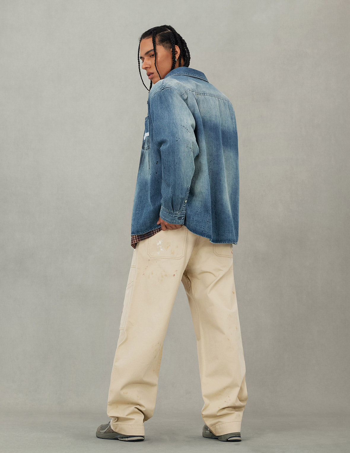 泼墨海鸥印花常规版型木匠牛仔衬衣