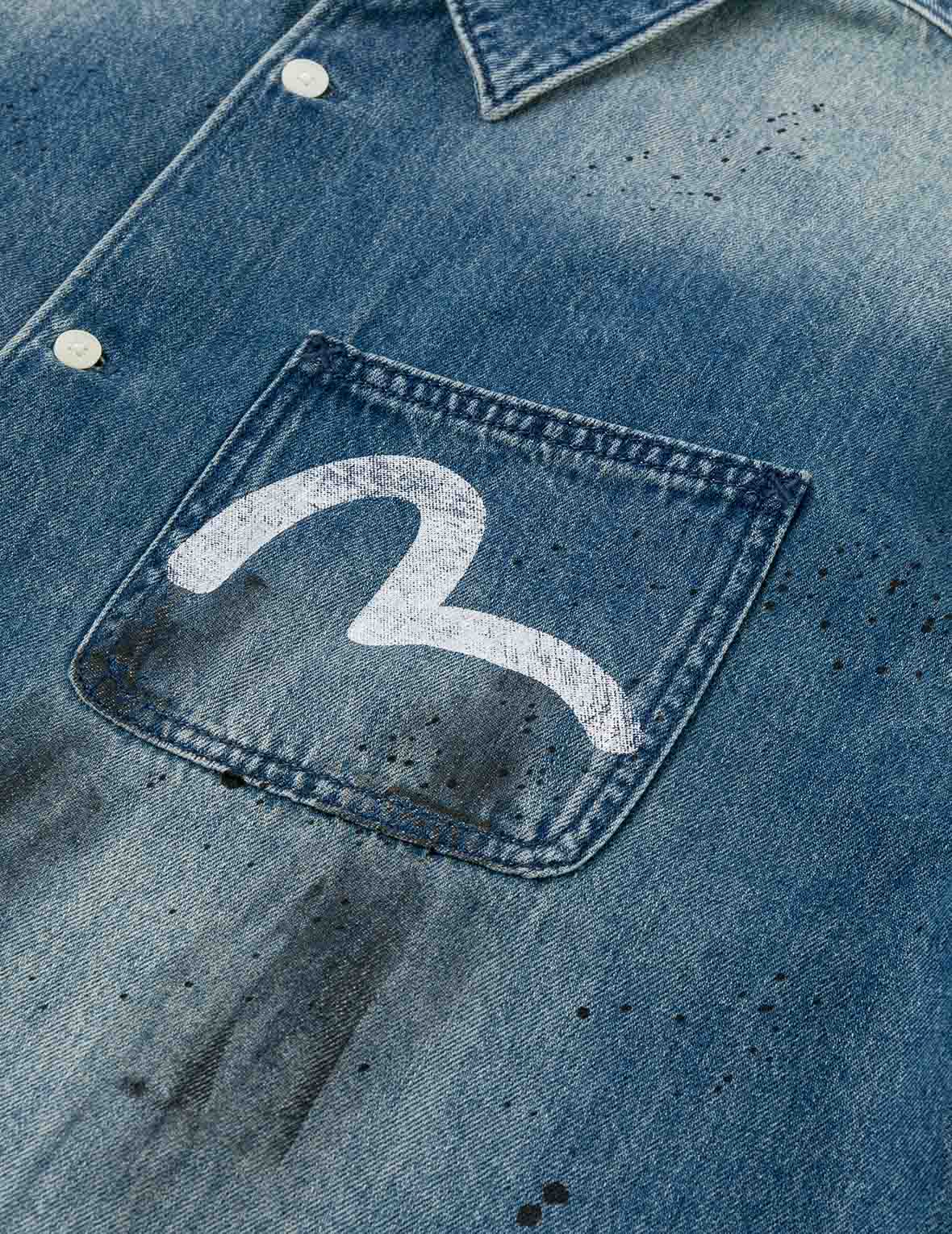 泼墨海鸥印花常规版型木匠牛仔衬衣