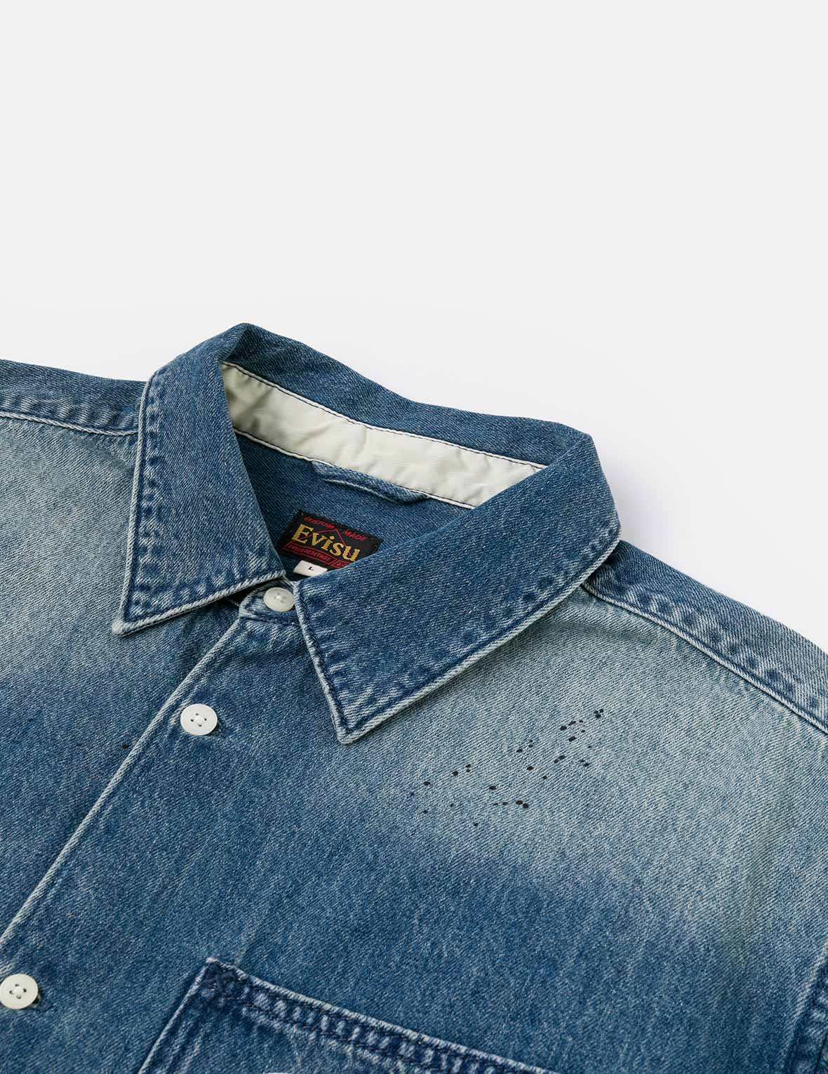 泼墨海鸥印花常规版型木匠牛仔衬衣