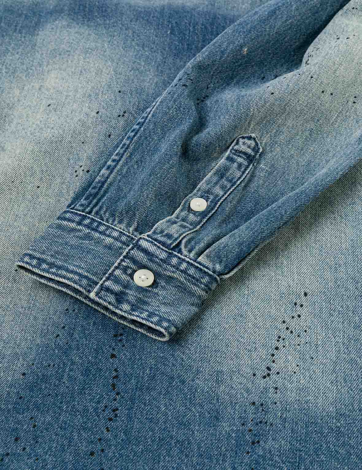 泼墨海鸥印花常规版型木匠牛仔衬衣