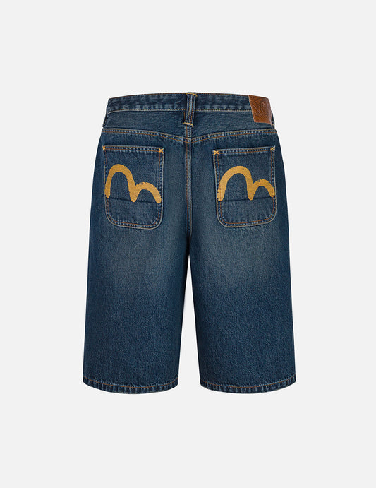 Seagull Embroidery Regular Fit Washed Denim Jorts