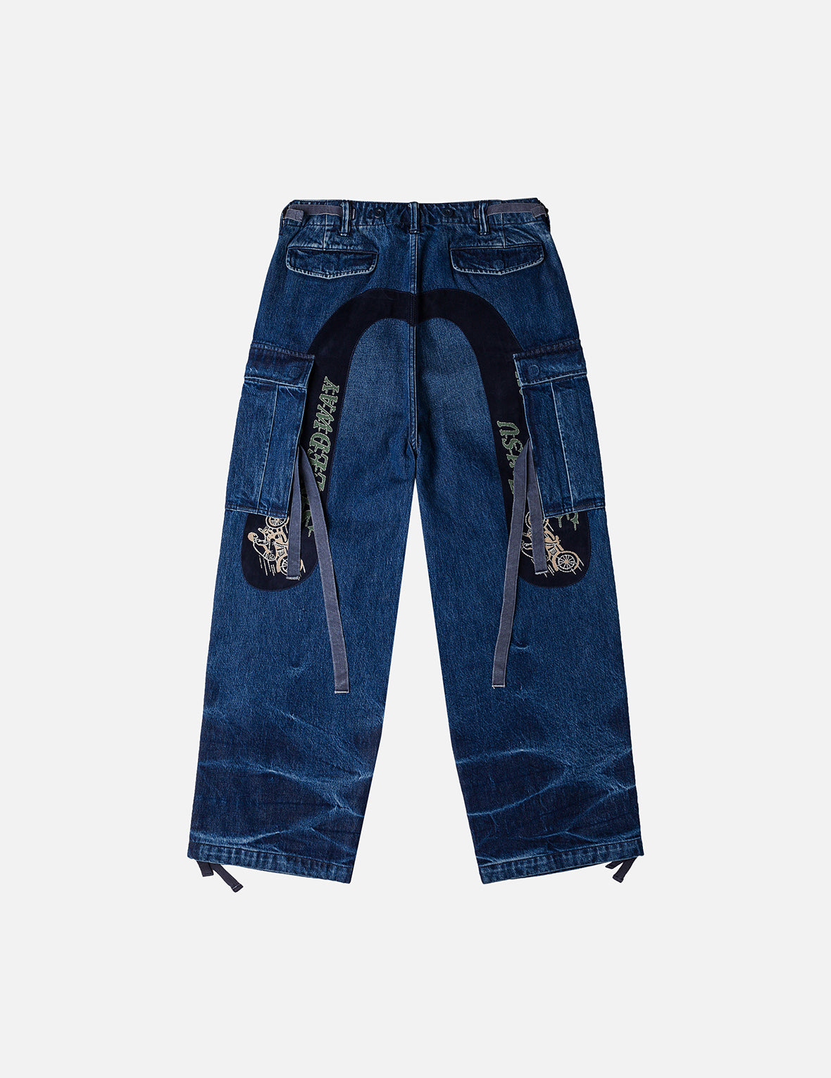 洗水大M刺绣阔腿工装牛仔裤