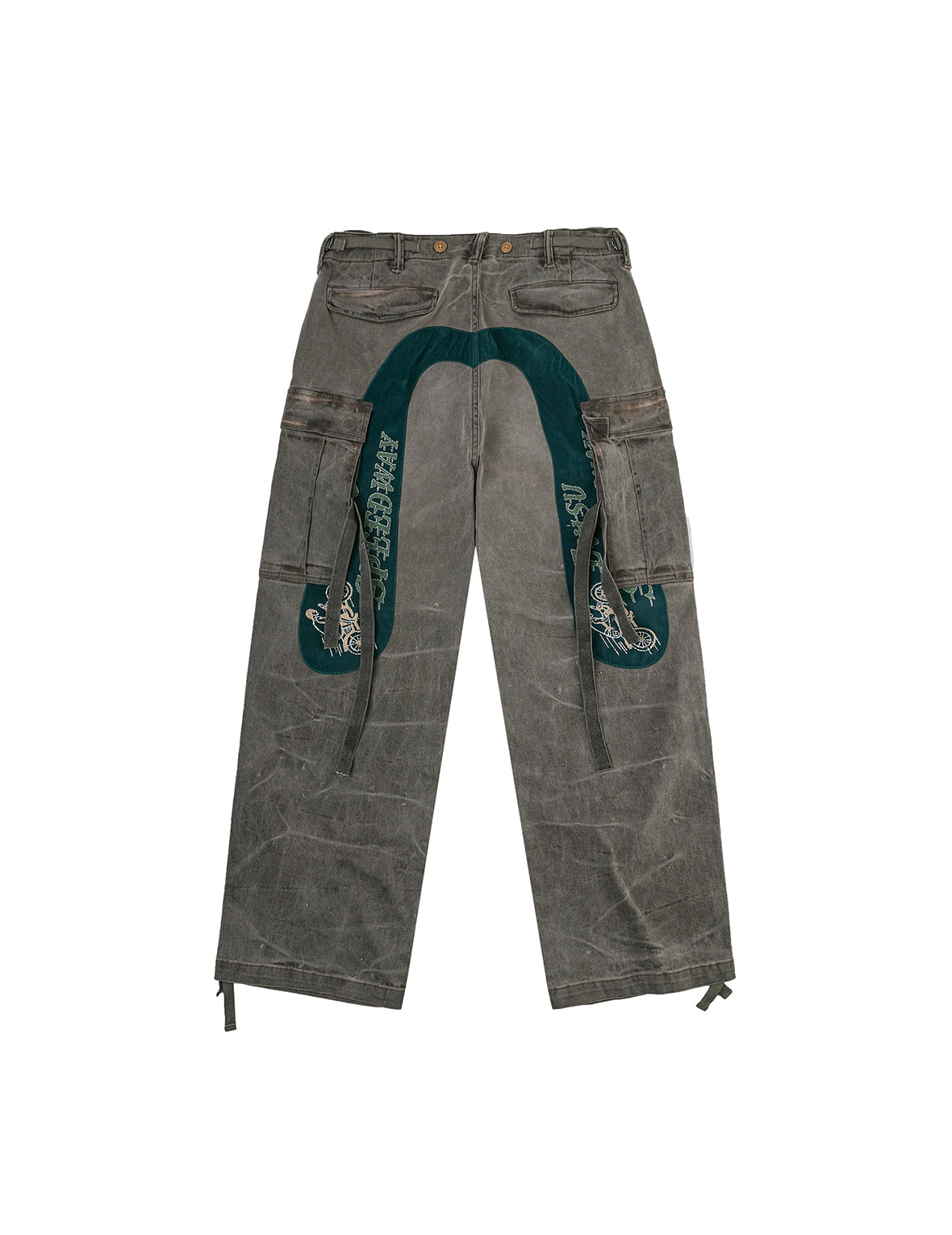 Washed Daicock Embroidery Wide-leg Cargo Jeans